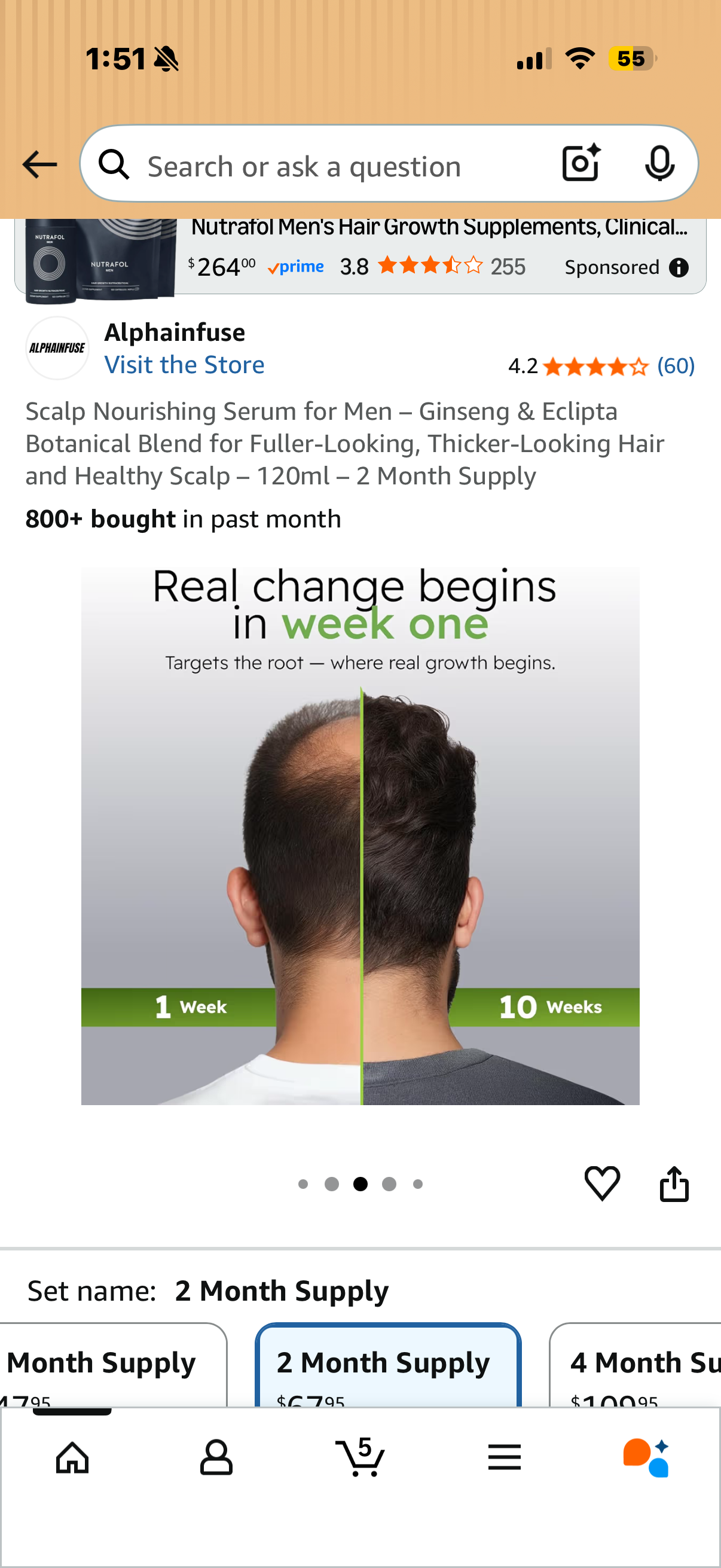 Scalp Nourishing Serum for Men – Ginseng & Eclipta Botanical Blend for Fuller-Looking, Thicker-Looking Hair and Healthy Scalp – 120ml – 2 Month Supply
