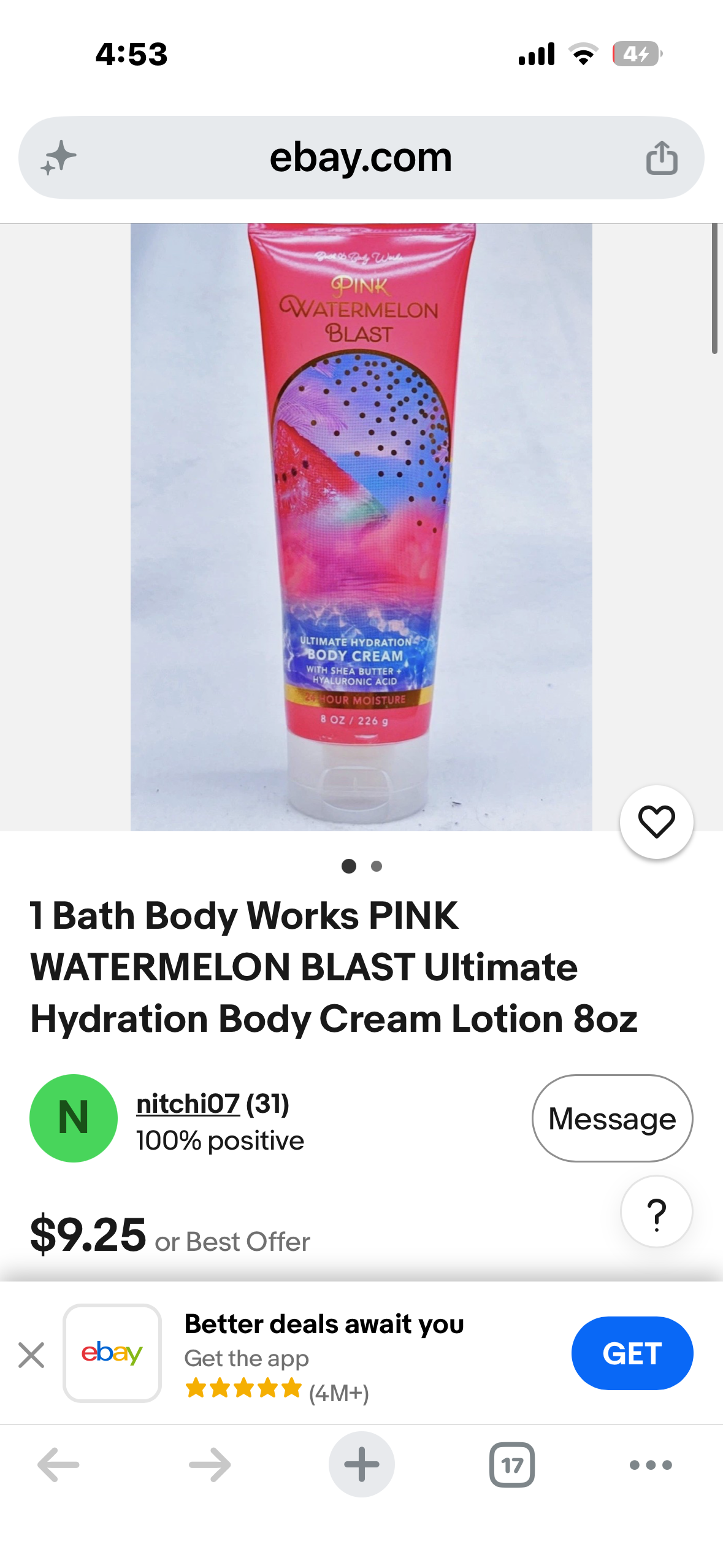 Bath Body Works PINK WATERMELON BLAST Ultimate Hydration Body Cream Lotion 8oz