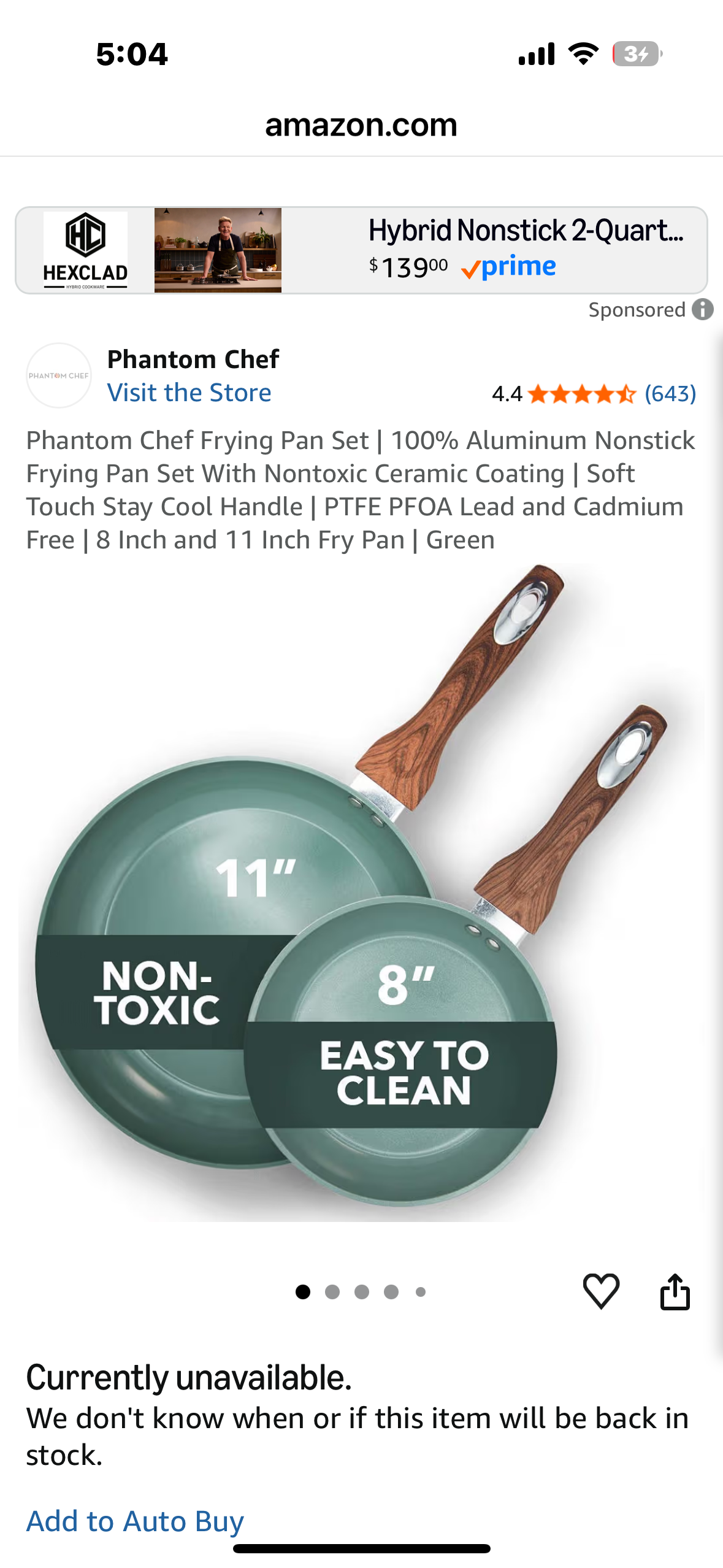 Phantom Chef Frying Pan Set | 100% Aluminum Nonstick
Frying Pan Set With Nontoxic Ceramic Coating | Soft Touch Stay Cool Handle | PTFE PFOA Lead and Cadmium
Free | 8 Inch and 11 Inch Fry Pan | Green
