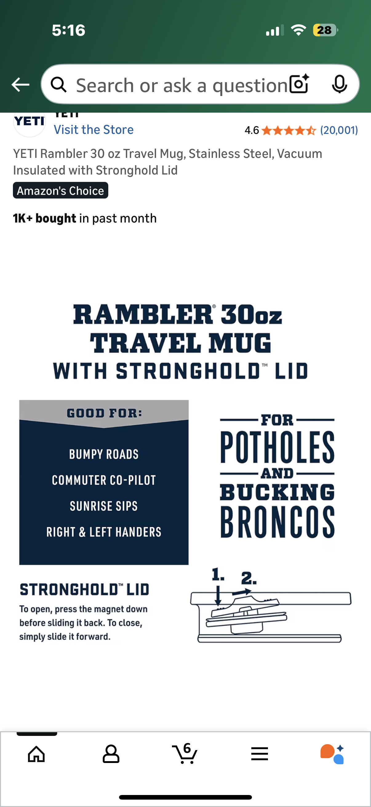 YETI Rambler 30 oz Travel Mug, Stainless Steel, Vacuum Insulated with Stronghold Lid