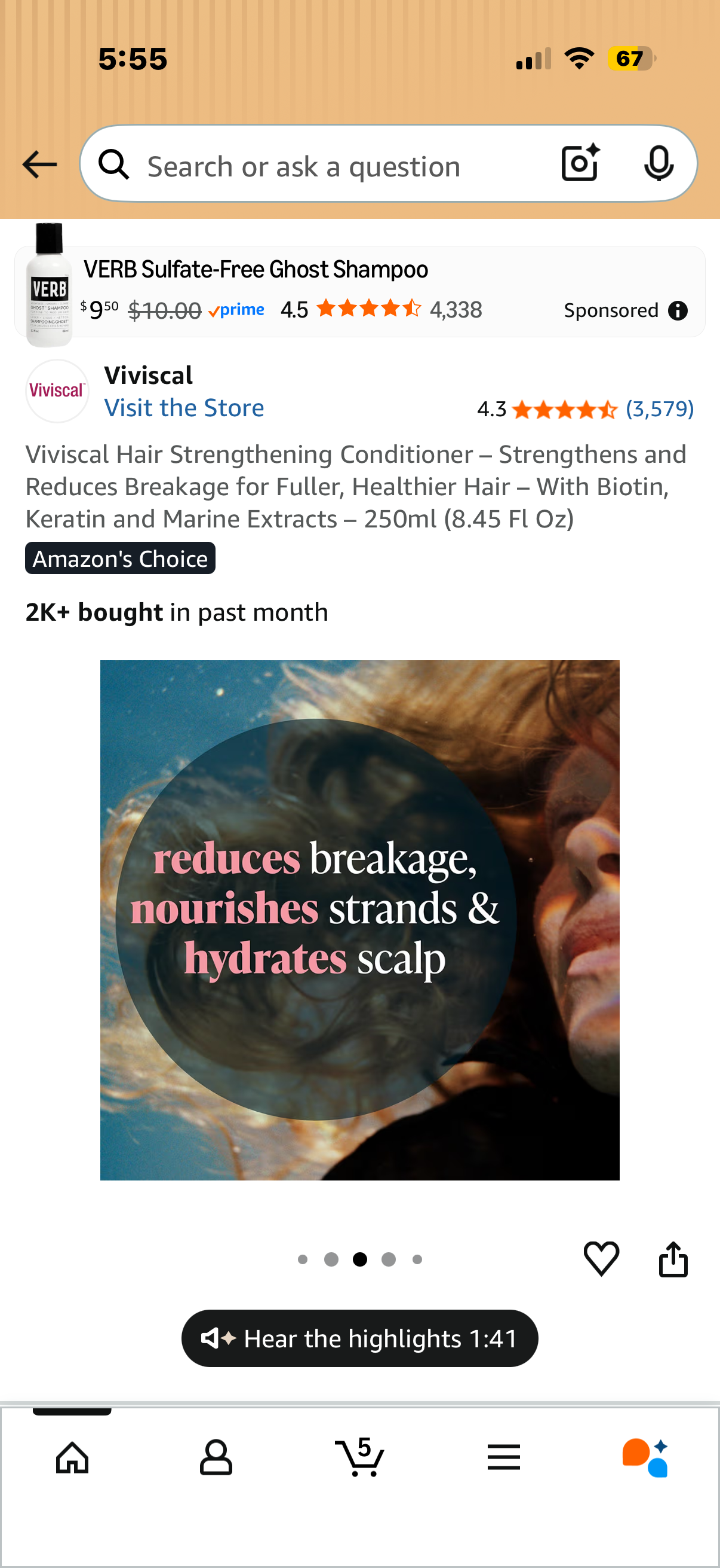 Viviscal Hair Strengthening Conditioner – Strengthens and Reduces Breakage for Fuller, Healthier Hair – With Biotin, Keratin and Marine Extracts – 250ml (8.45 Fl Oz