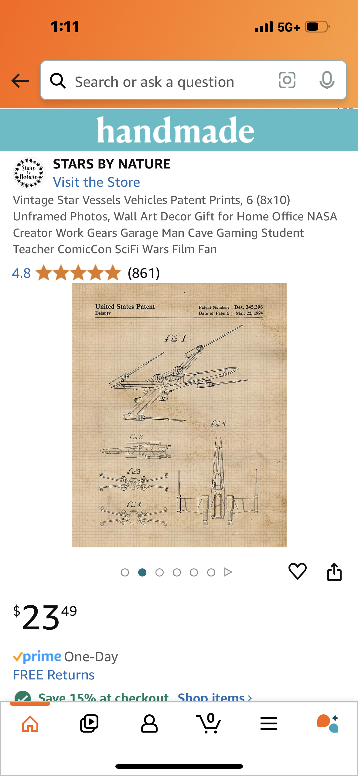 Vintage Star Vessels Vehicles Patent Prints, 6 (8x10) Unframed Photos, Wall Art Decor Gift for Home Office NASA Creator Work Gears Garage Man Cave Gaming Student Teacher ComicCon SciFi Wars Film Fan