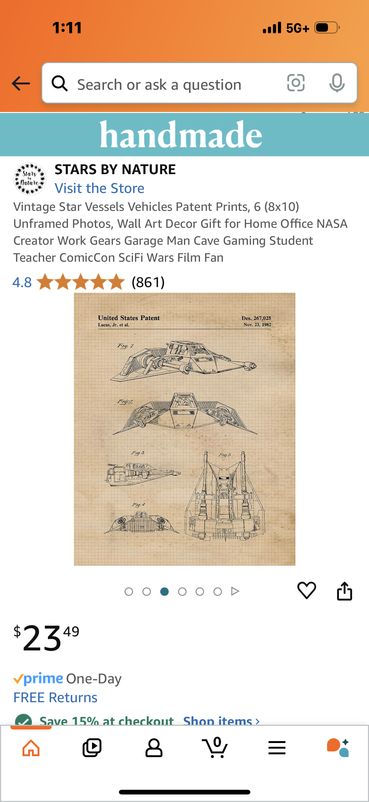 Vintage Star Vessels Vehicles Patent Prints, 6 (8x10) Unframed Photos, Wall Art Decor Gift for Home Office NASA Creator Work Gears Garage Man Cave Gaming Student Teacher ComicCon SciFi Wars Film Fan