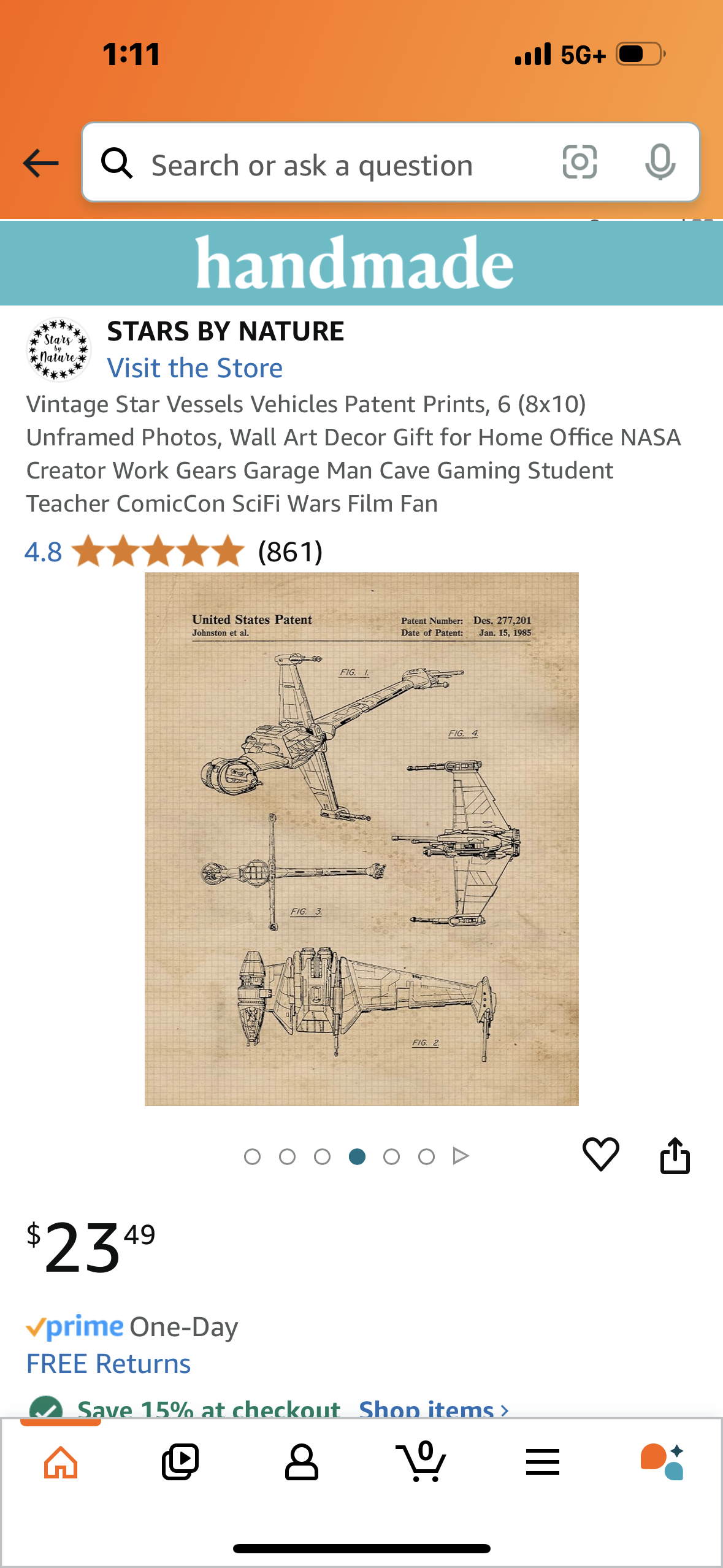 Vintage Star Vessels Vehicles Patent Prints, 6 (8x10) Unframed Photos, Wall Art Decor Gift for Home Office NASA Creator Work Gears Garage Man Cave Gaming Student Teacher ComicCon SciFi Wars Film Fan