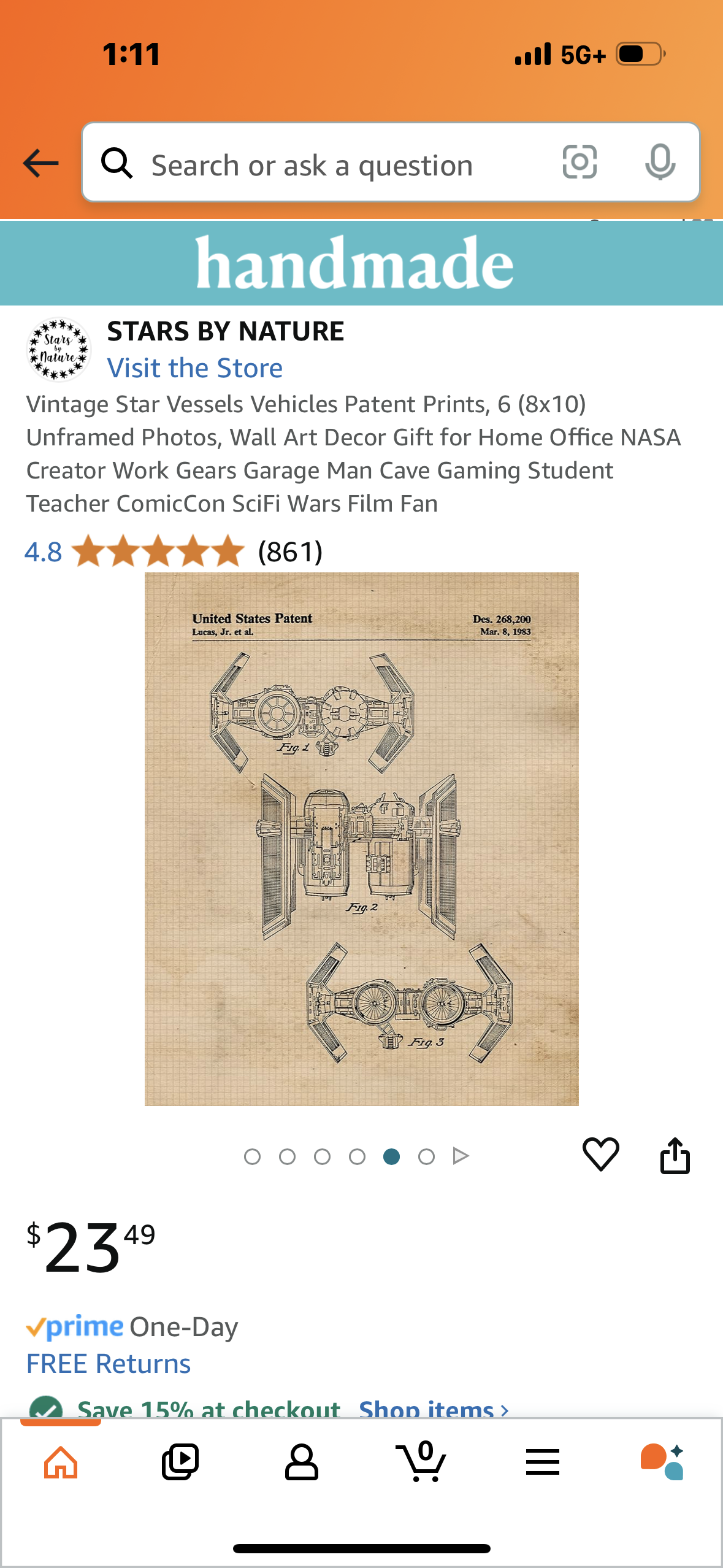 Vintage Star Vessels Vehicles Patent Prints, 6 (8x10) Unframed Photos, Wall Art Decor Gift for Home Office NASA Creator Work Gears Garage Man Cave Gaming Student Teacher ComicCon SciFi Wars Film Fan