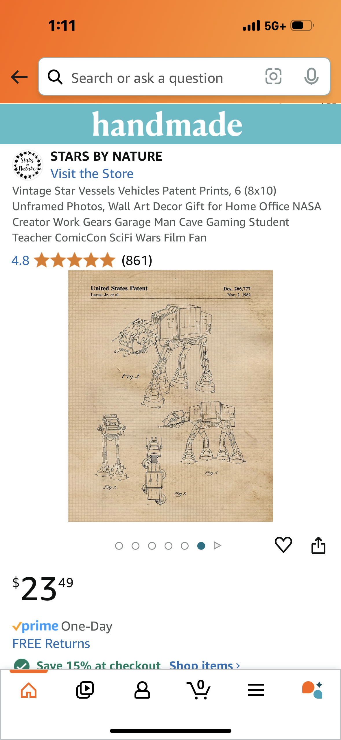 Vintage Star Vessels Vehicles Patent Prints, 6 (8x10) Unframed Photos, Wall Art Decor Gift for Home Office NASA Creator Work Gears Garage Man Cave Gaming Student Teacher ComicCon SciFi Wars Film Fan