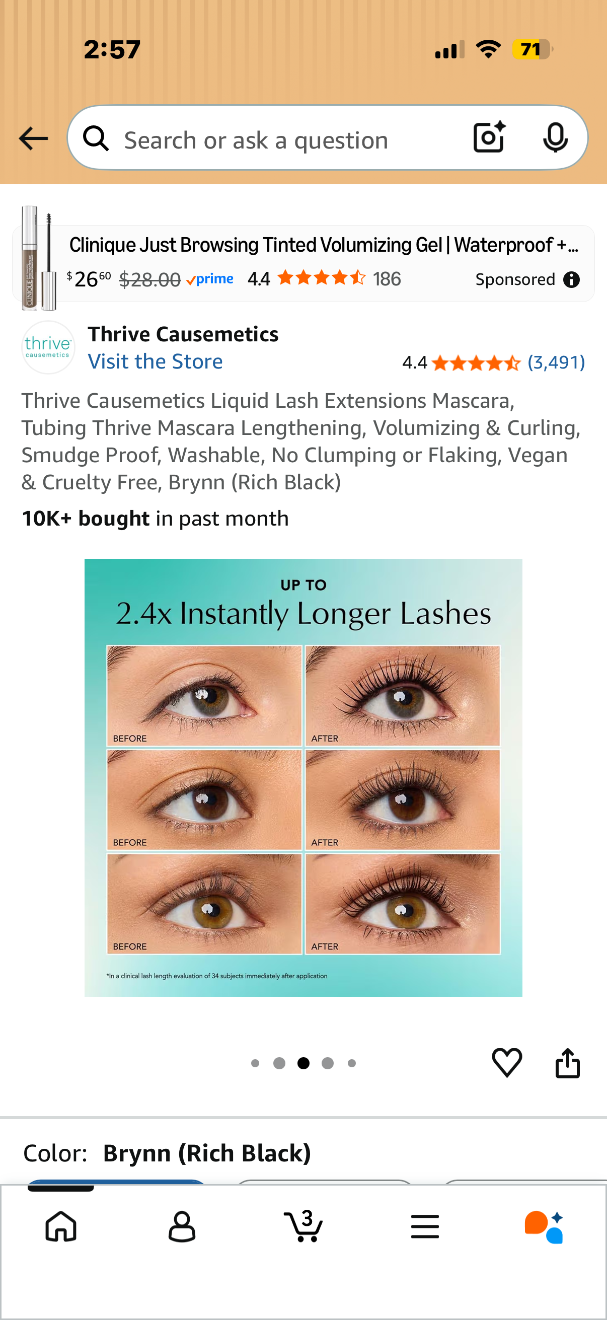 Thrive Causemetics Liquid Lash Extensions Mascara, Tubing Thrive Mascara Lengthening, Volumizing & Curling, Smudge Proof, Washable, No Clumping or Flaking, Vegan & Cruelty Free, Brynn (Rich Black)