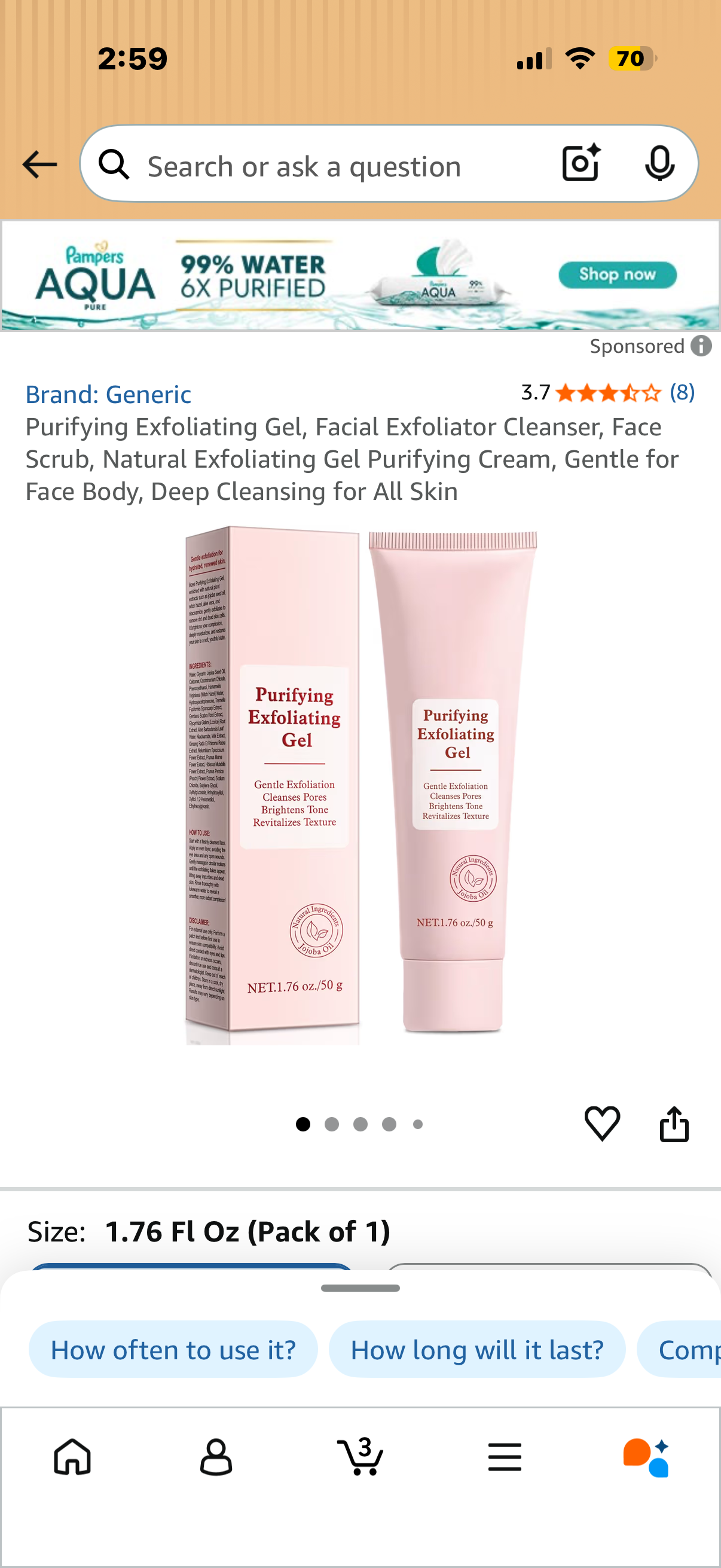 Purifying Exfoliating Gel, Facial Exfoliator Cleanser, Face Scrub, Natural Exfoliating Gel Purifying Cream, Gentle for Face Body, Deep Cleansing for All Skin
