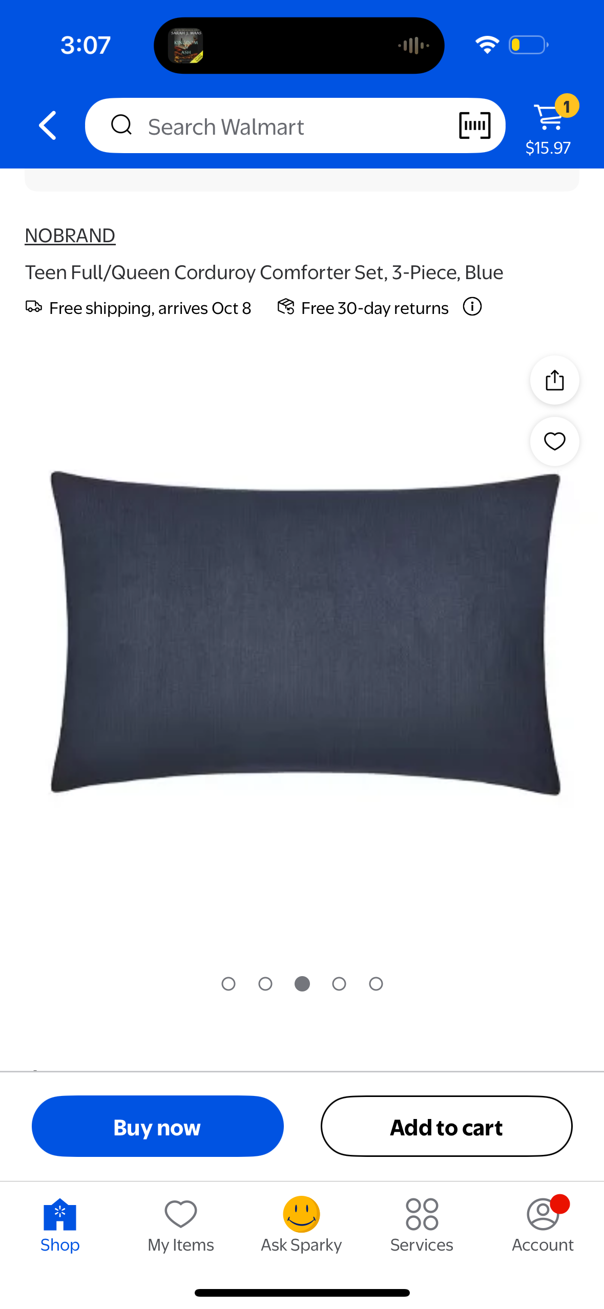 Full/Queen Corduroy Comforter Set, 3-Piece, Blue