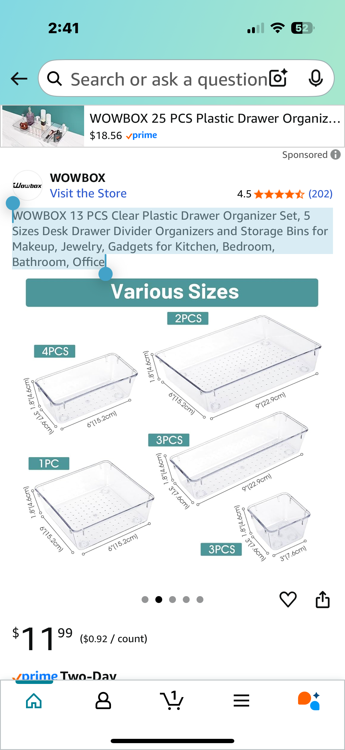 WOWBOX 13 PCS Clear Plastic Drawer Organizer Set, 5 Sizes Desk Drawer Divider Organizers and Storage Bins for Makeup, Jewelry, Gadgets for Kitchen, Bedroom, Bathroom, Office