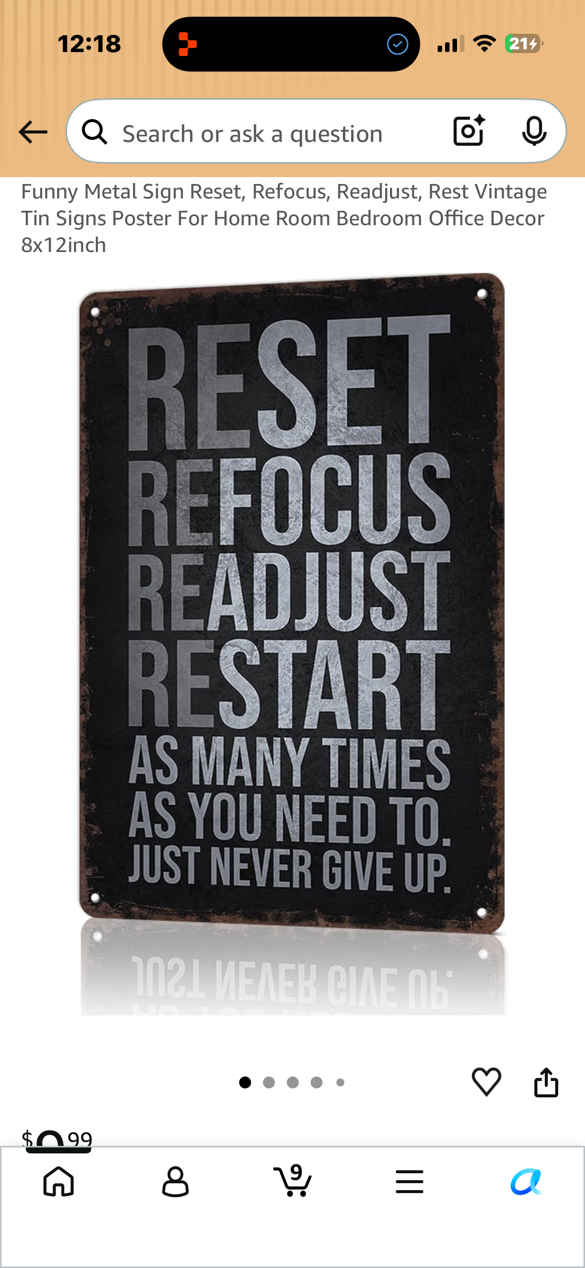Inspirational Quote, Reset, Refocus, Readjust, Restart Sign, Motivational Quote Metal Sign, Vintage Tin Sign for Wall Decor (8X12 IN)
