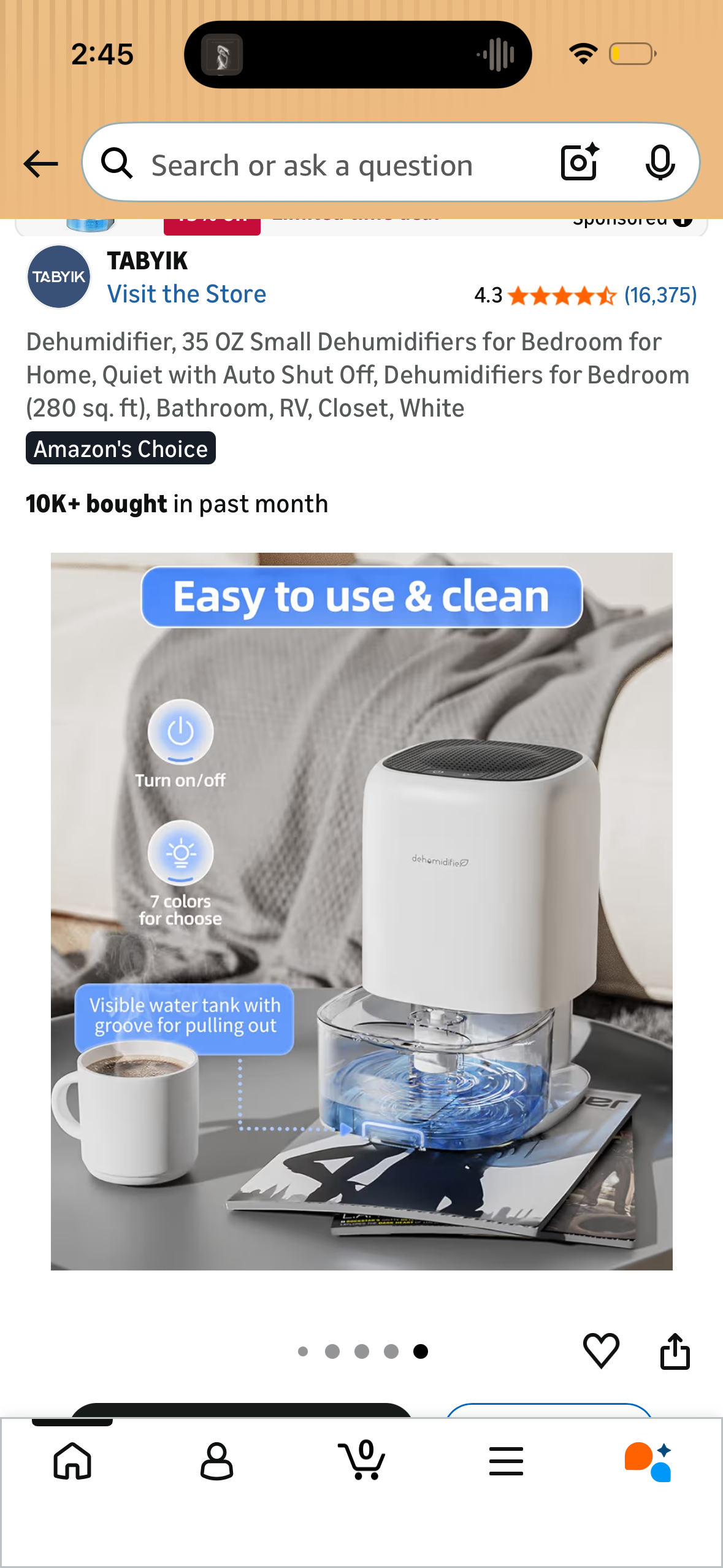 Dehumidifier, 35 OZ Small Dehumidifiers for Bedroom for Home, Quiet with Auto Shut Off, Dehumidifiers for Bedroom (280 sq. ft), Bathroom, RV, Closet, White
