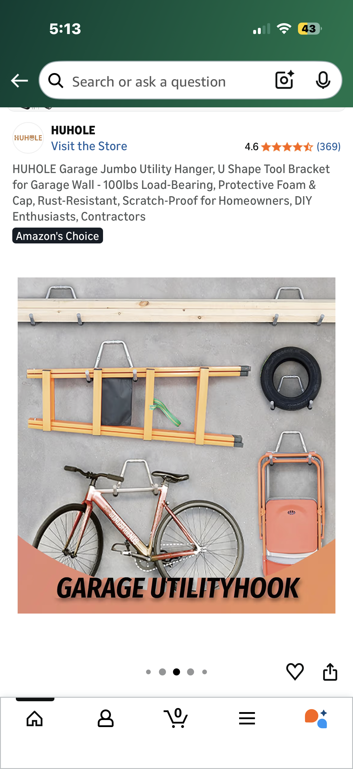 Garage Jumbo Utility Hanger, U Shape Tool Bracket for Garage Wall - 100lbs Load-Bearing, Protective Foam & Cap, Rust-Resistant, Scratch-Proof for Homeowners, DIY Enthusiasts, Contractors