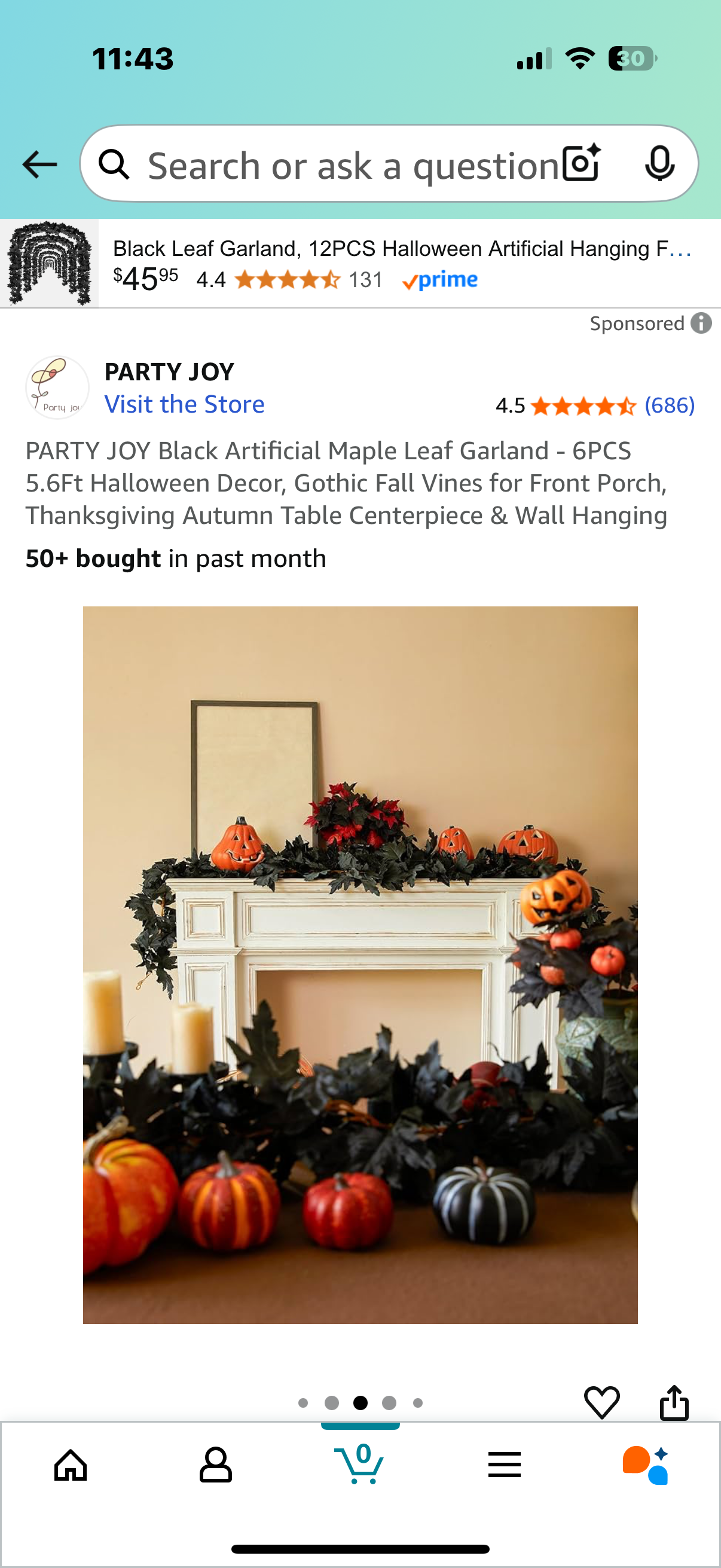 Black Artificial Maple Leaf Garland - 6PCS 5.6Ft Halloween Decor, Gothic Fall Vines for Front Porch, Thanksgiving Autumn Table Centerpiece & Wall Hanging