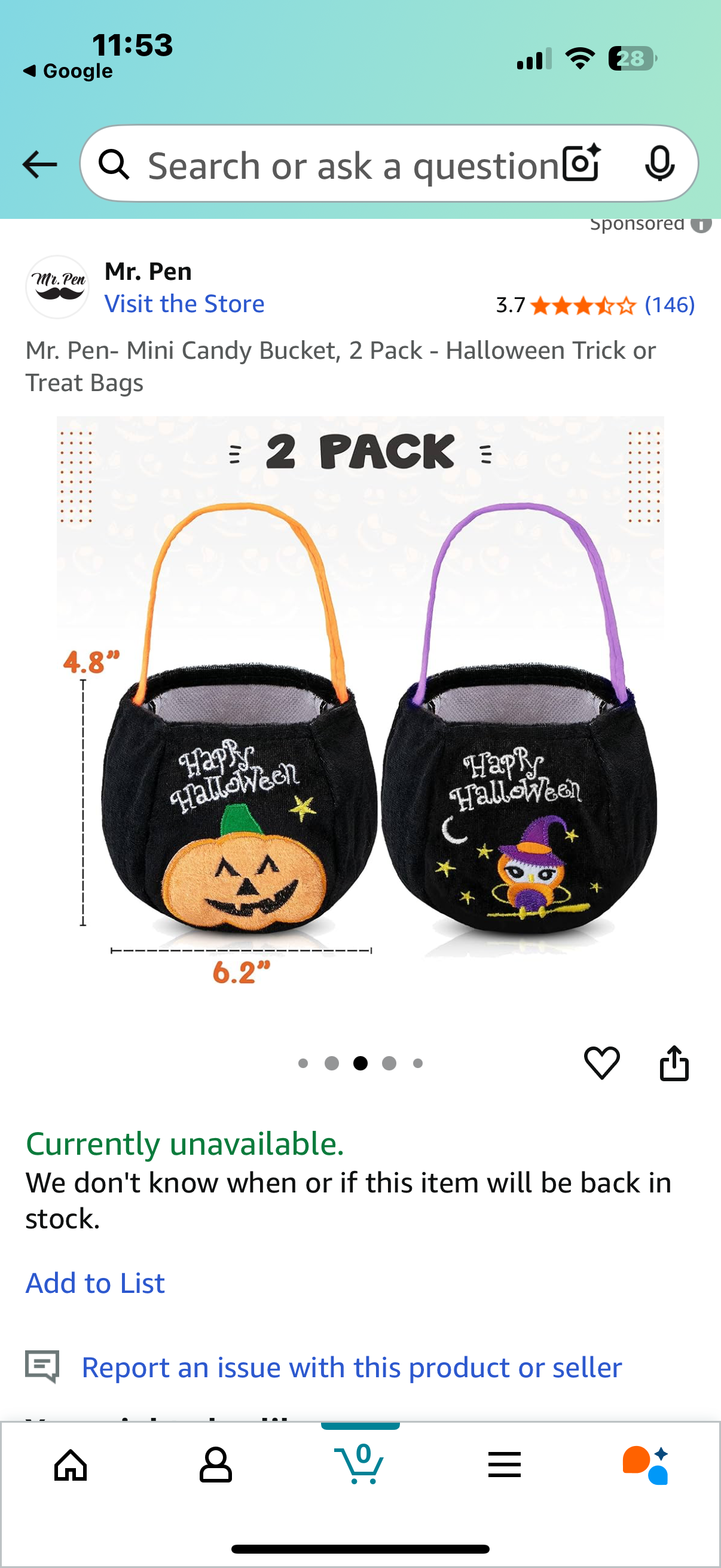 Mr. Pen- Mini Candy Bucket, 2 Pack - Halloween Trick or Treat Bags