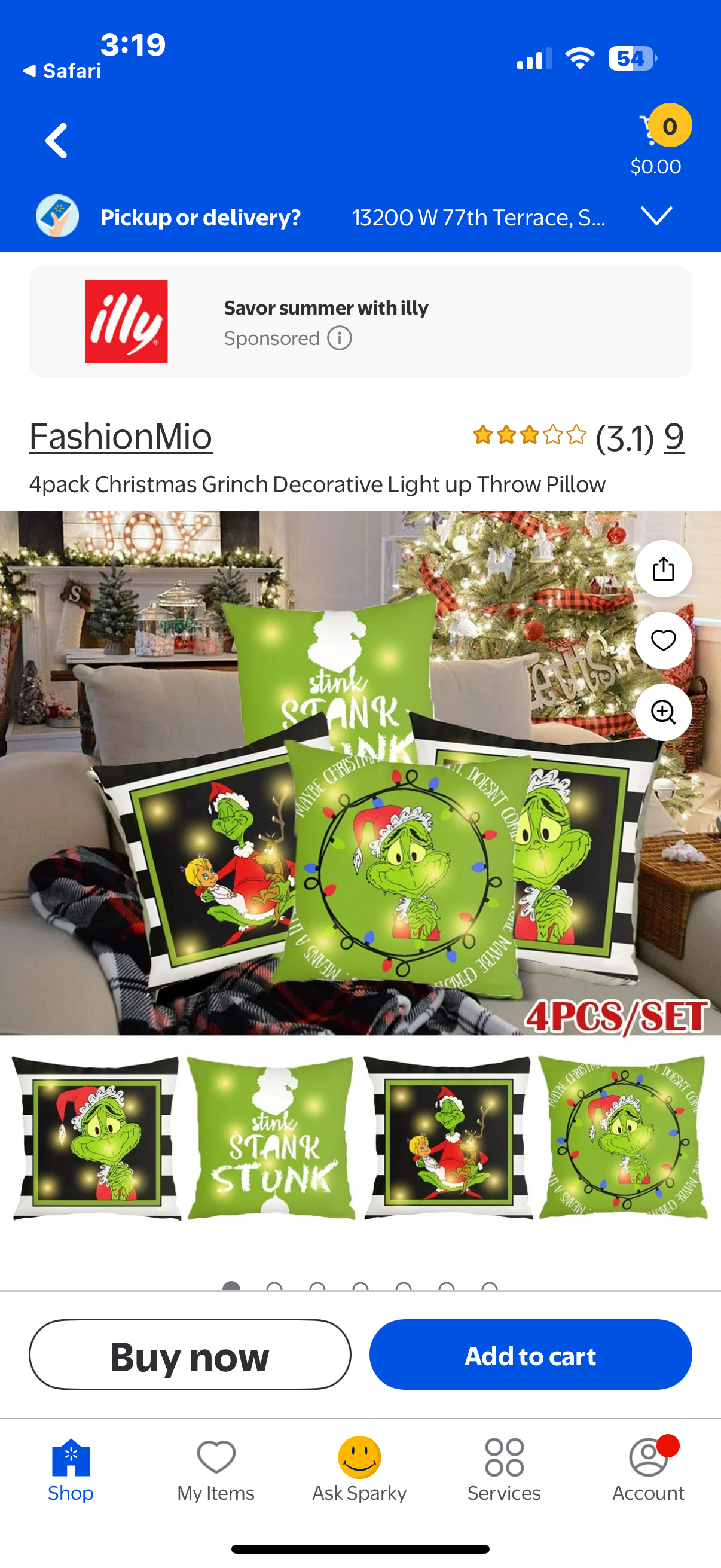 2 pack Christmas Grinch Decorative Light up Throw Pillow
