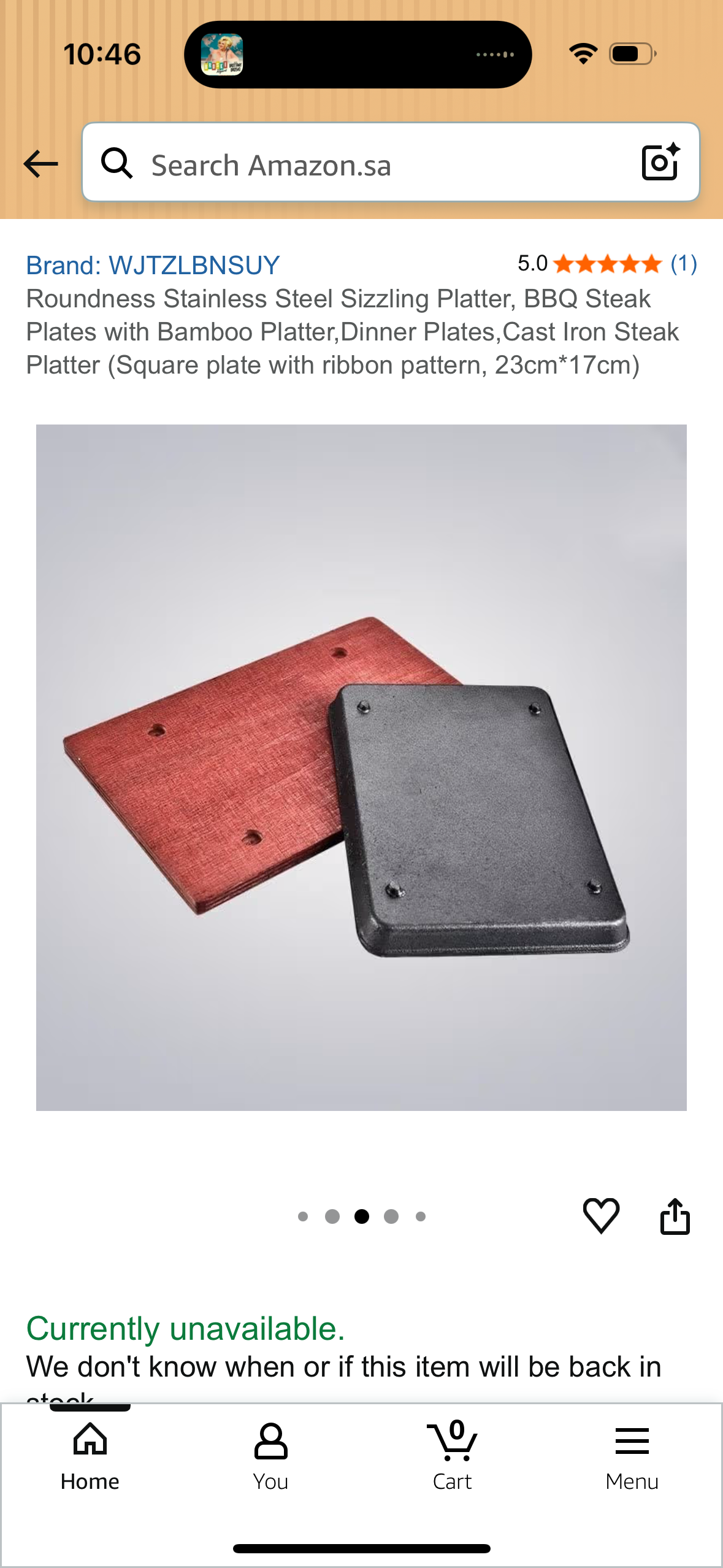 Roundness Stainless Steel Sizzling Platter, BBQ Steak Plates with Bamboo Platter,Dinner Plates,Cast Iron Steak Platter (Square plate with ribbon pattern, 23cm*17cm)