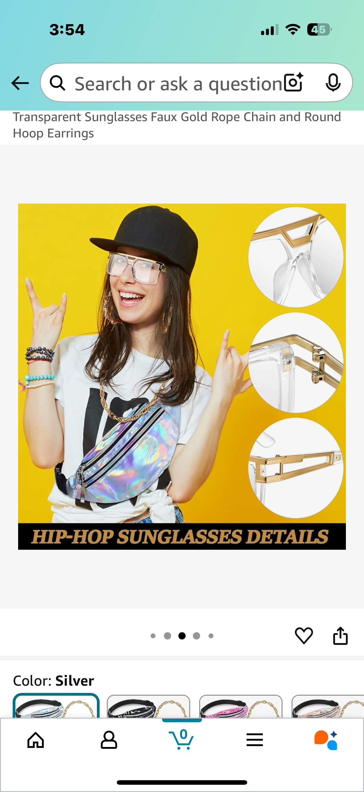 Hip Hop Woman Costume Kit Including Fanny Packs Transparent Sunglasses Faux Gold Rope Chain and Round Hoop Earrings