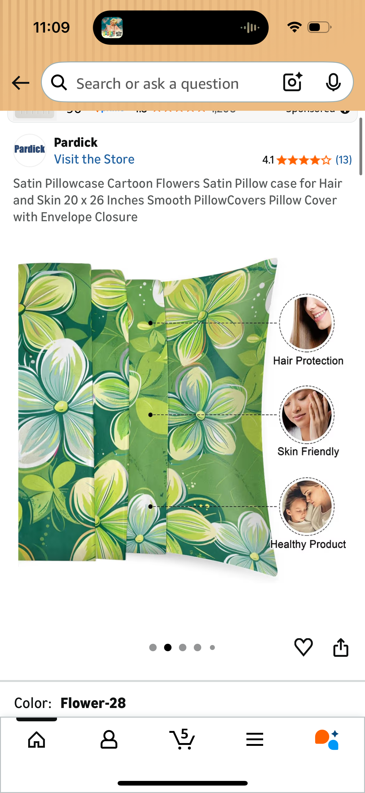 Satin Pillowcase Cartoon Flowers Satin Pillow case for Hair and Skin 20 x 26 Inches Smooth PillowCovers Pillow Cover with Envelope Closure
