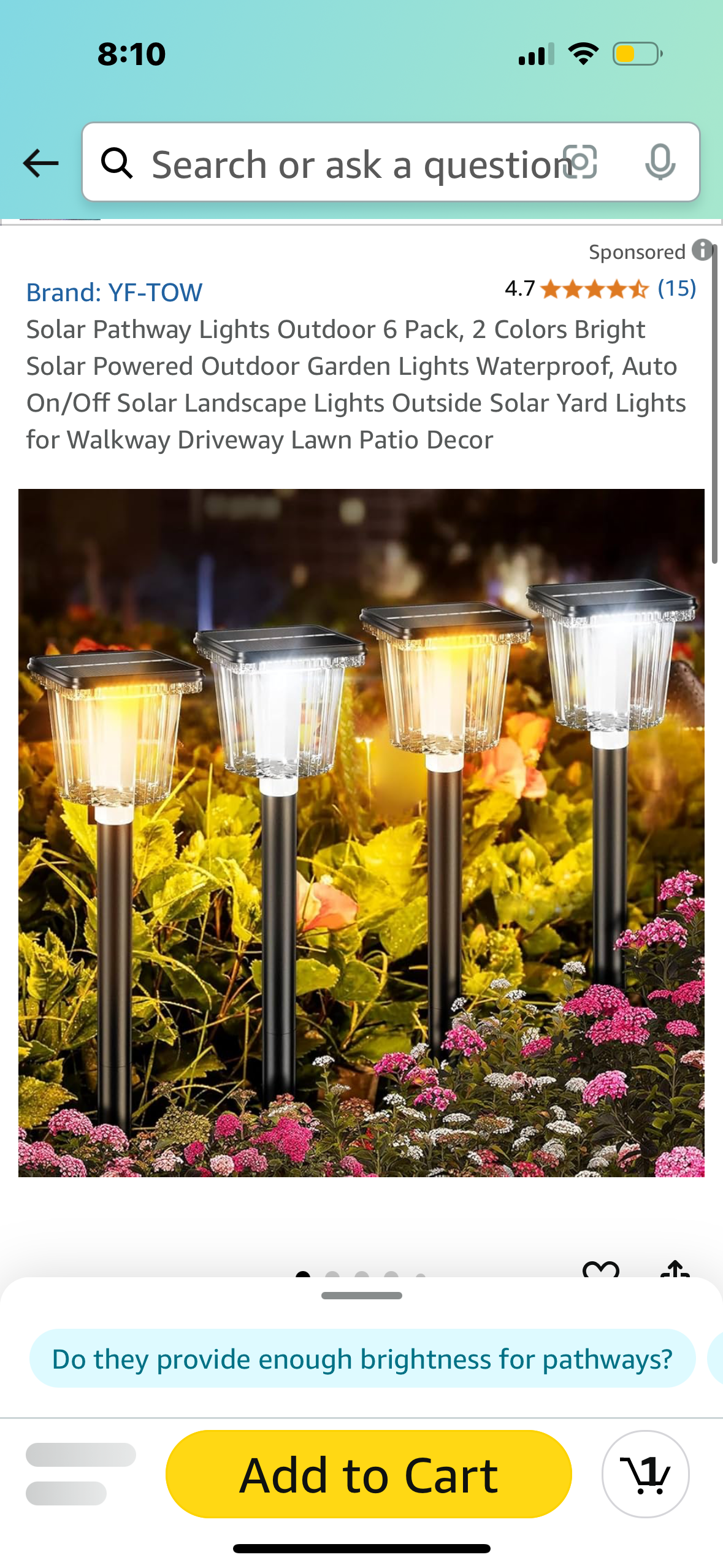 Solar Pathway Lights Outdoor 6 Pack, 2 Colors Bright Solar Powered Outdoor Garden Lights Waterproof, Auto On/Off Solar Landscape Lights Outside Solar Yard Lights for Walkway Driveway Lawn Patio Decor