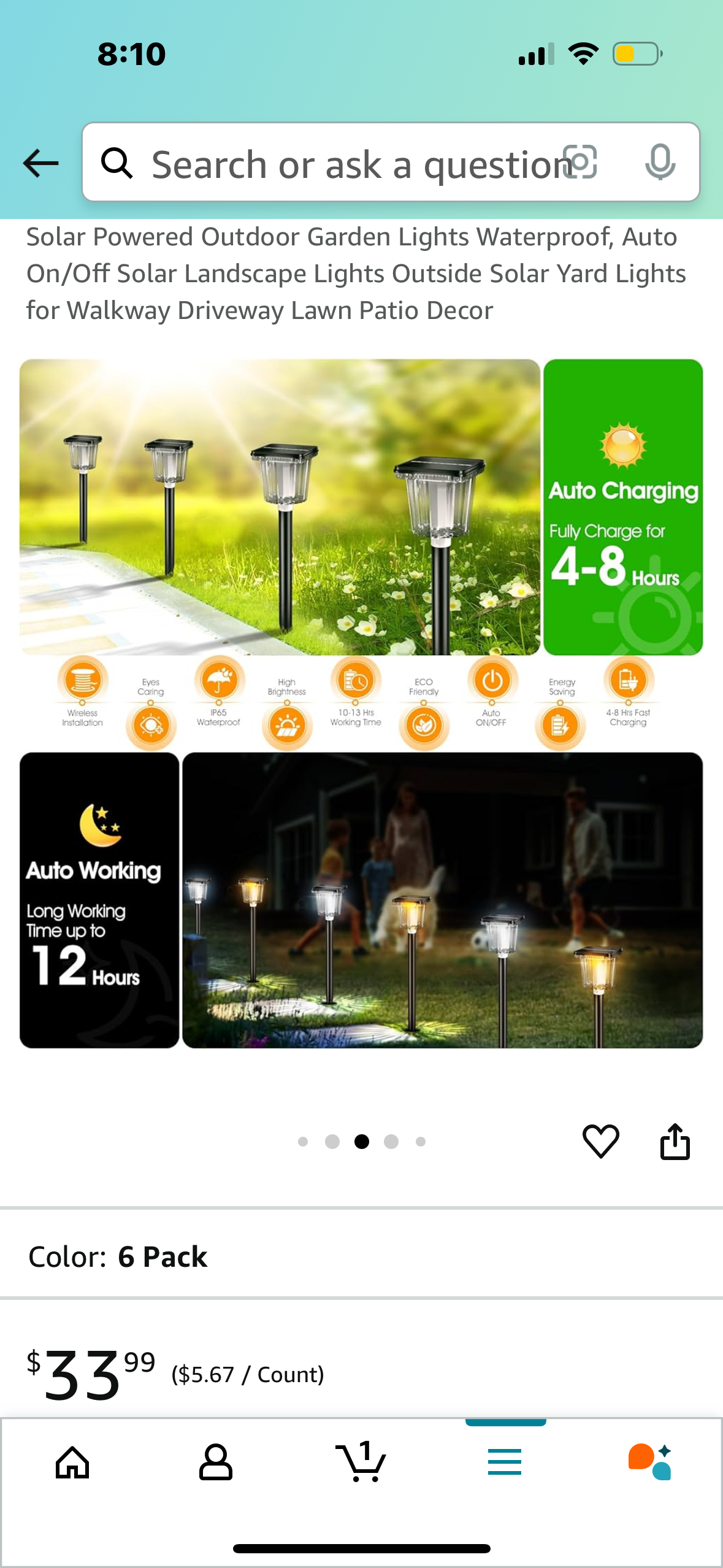Solar Pathway Lights Outdoor 6 Pack, 2 Colors Bright Solar Powered Outdoor Garden Lights Waterproof, Auto On/Off Solar Landscape Lights Outside Solar Yard Lights for Walkway Driveway Lawn Patio Decor
