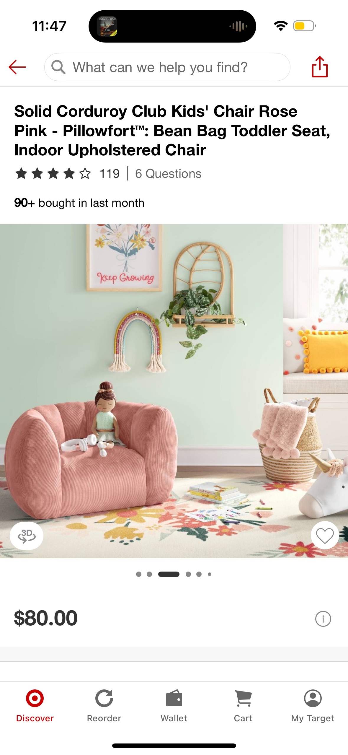 Solid Corduroy Club Kids' Chair Rose Pink - Pillowfort™: Bean Bag Toddler Seat, Indoor Upholstered Chair