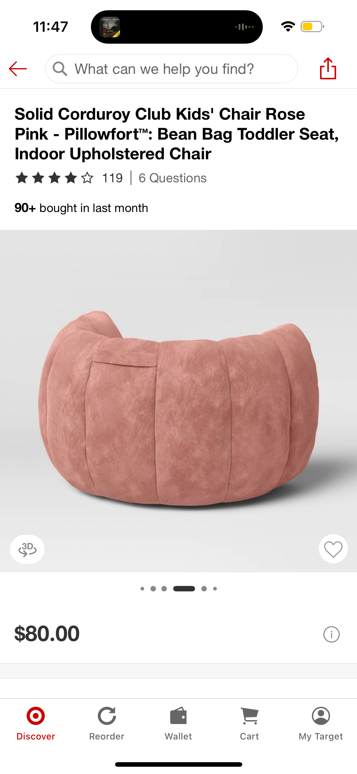 Solid Corduroy Club Kids' Chair Rose Pink - Pillowfort™: Bean Bag Toddler Seat, Indoor Upholstered Chair
