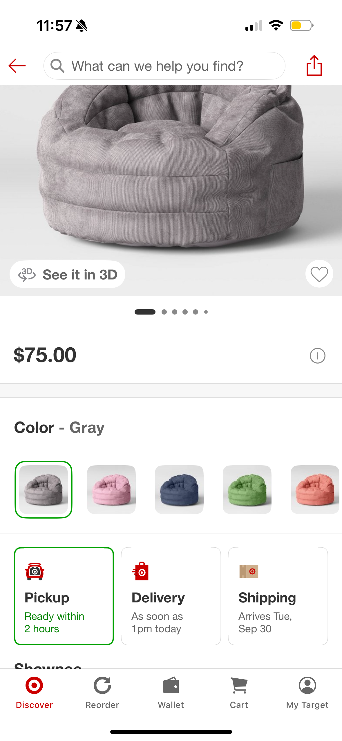 Settle In Kids' Bean Bag Chair Gray - Pillowfort™: Toddler Seat, Indoor Use, Polystyrene Beads, Handle & Pocket