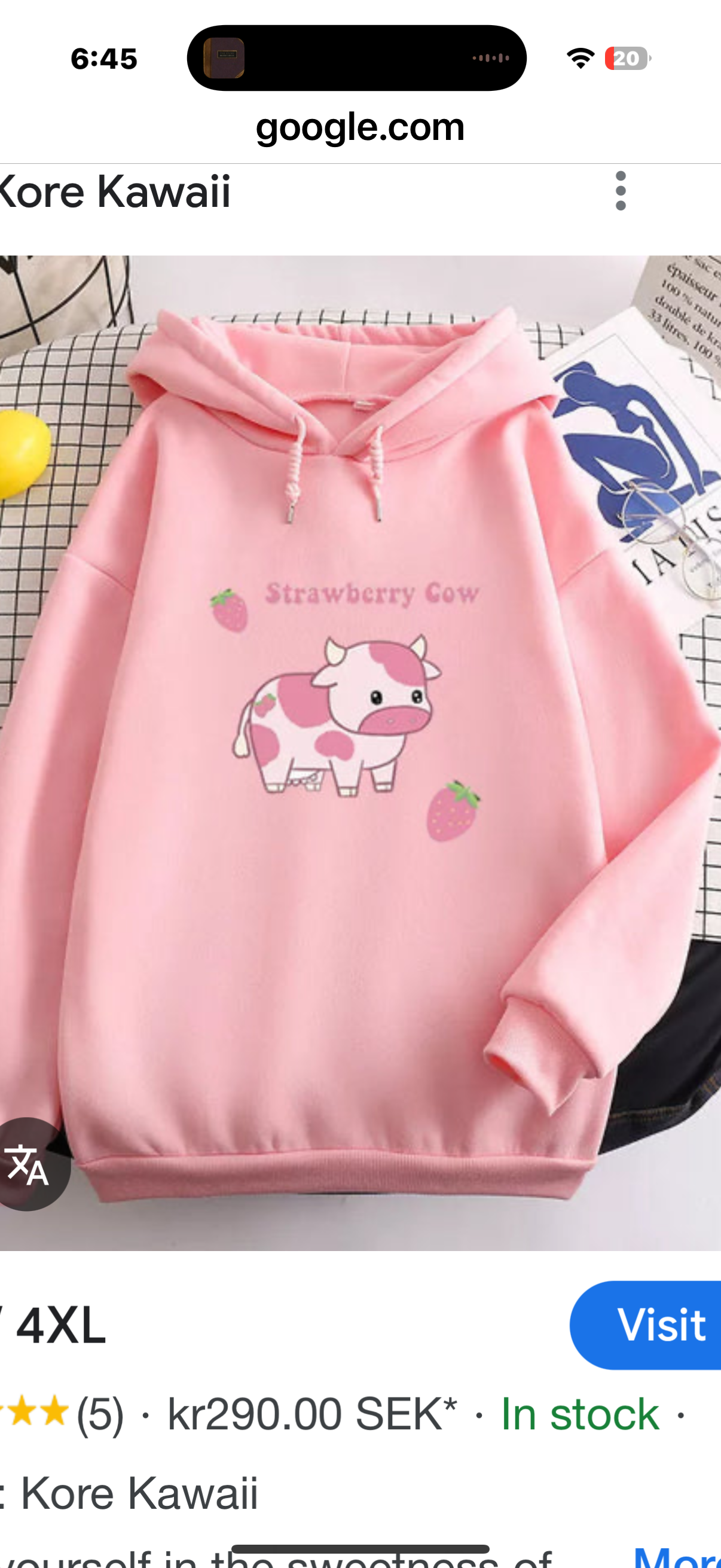 Strawberry Cow Kawaii Anime Strawberry Milk Hoodie (Size 2XL)
