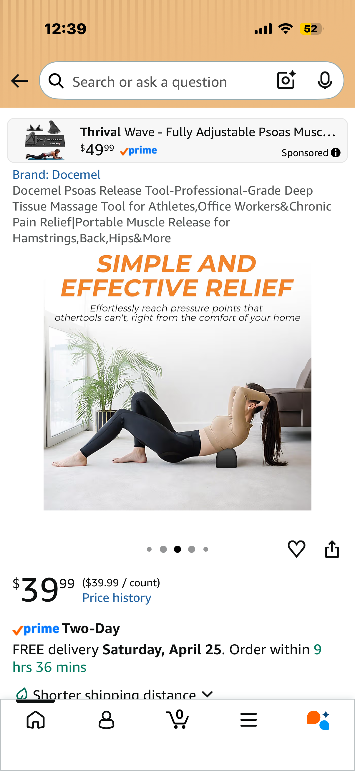 Docemel Psoas Release Tool-Professional-Grade Deep Tissue Massage Tool for Athletes,Office Workers&Chronic Pain Relief|Portable Muscle Release for Hamstrings,Back,Hips&More