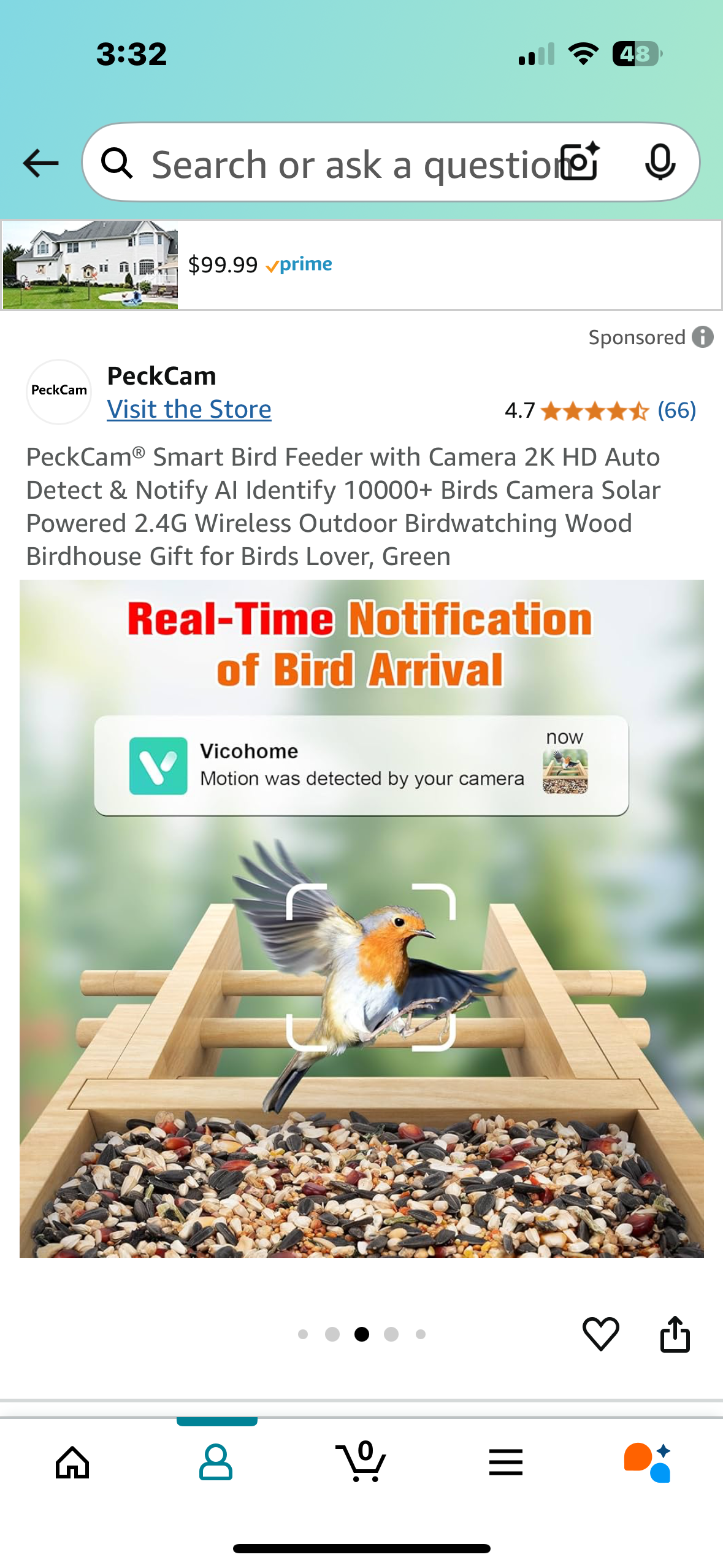 PeckCam® Smart Bird Feeder with Camera 2K HD Auto Detect & Notify AI Identify 10000+ Birds Camera Solar Powered 2.4G Wireless Outdoor Birdwatching Wood Birdhouse Gift for Birds Lover, Green