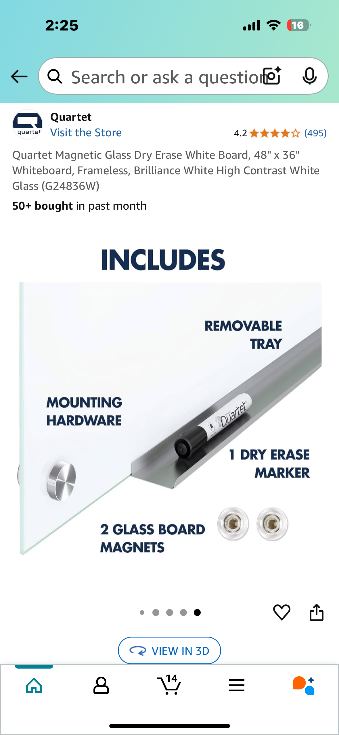 New - Quartet Magnetic Glass Dry Erase White Board, 48" x 36" Whiteboard, Frameless, Brilliance White High Contrast White Glass (G24836W) (O383)