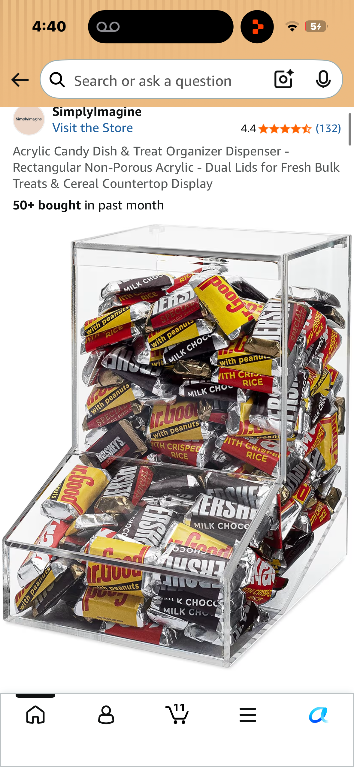 Acrylic Candy Dish & Treat Organizer Dispenser - Rectangular Non-Porous Acrylic - Dual Lids for Fresh Bulk Treats & Cereal Countertop Display