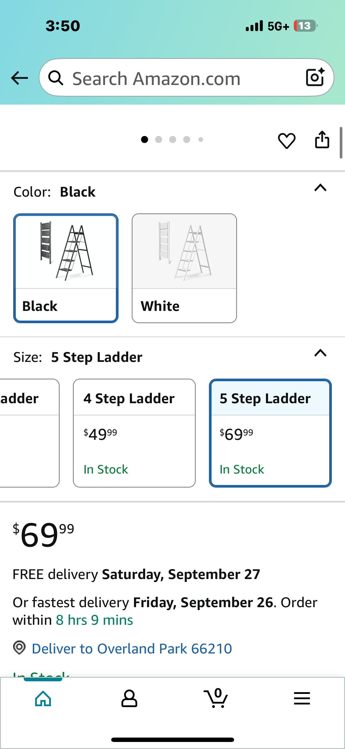 5 Step Folding Step Ladder, 330 Lb Load, Heavy Duty Step Ladder for Home/Indoor, Tall Kitchen/Closet Ladder for Adults, Lightweight Compact Ladder with Anti-Slip Wide Pedal Black (G856)