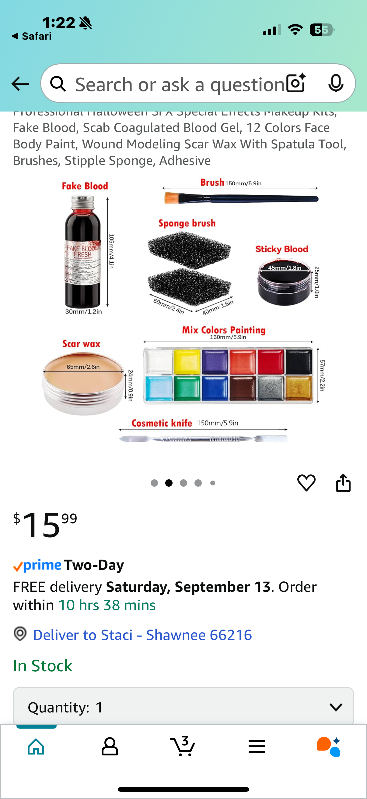 Professional Halloween SFX Special Effects Makeup Kits, Fake Blood, Scab Coagulated Blood Gel, 12 Colors Face Body Paint, Wound Modeling Scar Wax With Spatula Tool, Brushes, Stipple Sponge, Adhesive
