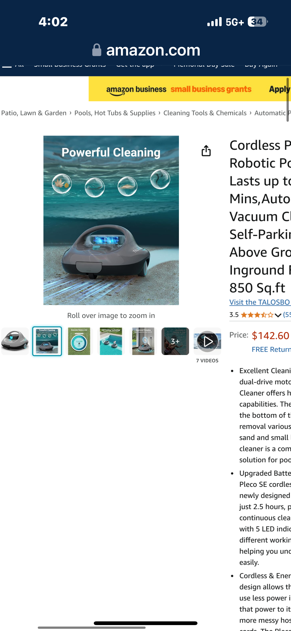 TALOSBO Cordless Robotic Pool Vacuum, Self-Parking, Portable, Ideal for Above-Ground Flat Pool up to 645 Sq.ft, Pleco S1