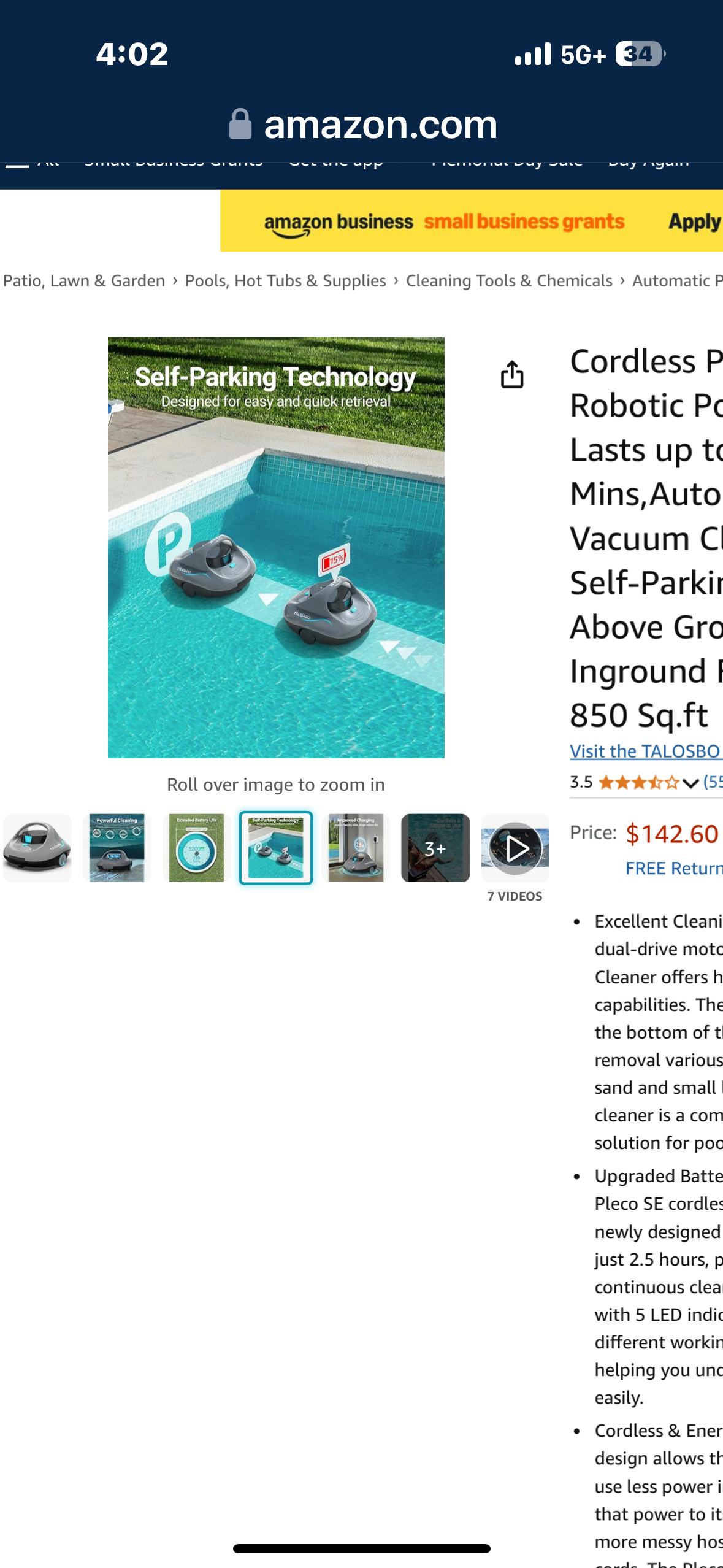 TALOSBO Cordless Robotic Pool Vacuum, Self-Parking, Portable, Ideal for Above-Ground Flat Pool up to 645 Sq.ft, Pleco S1