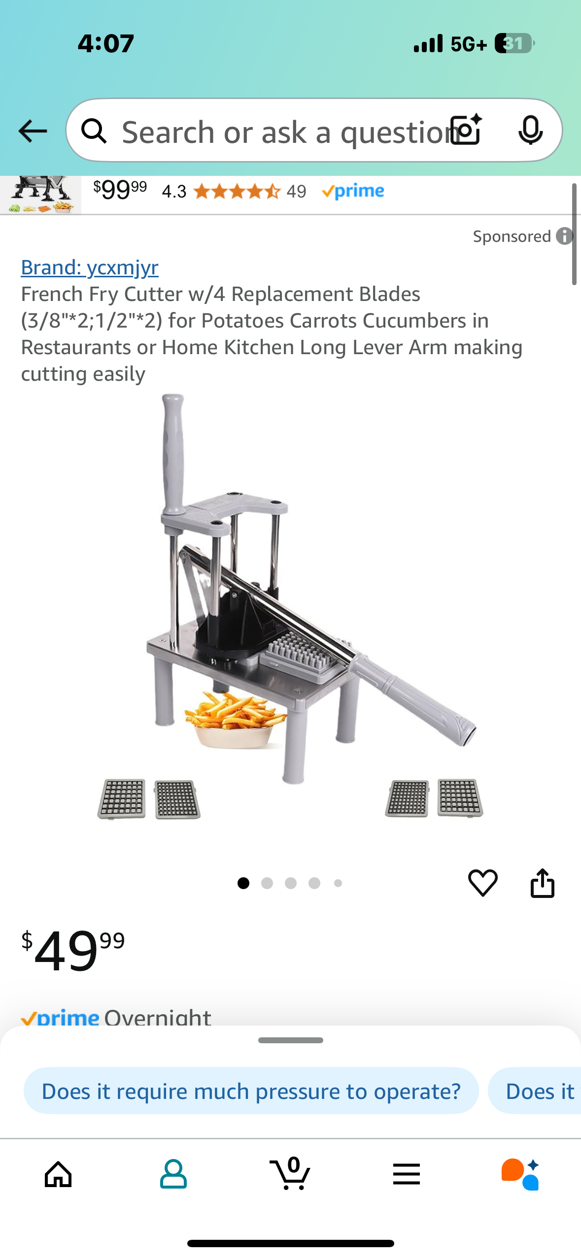 French Fry Cutter w/4 Replacement Blades (3/8"*2;1/2"*2) for Potatoes Carrots Cucumbers in Restaurants or Home Kitchen Long Lever Arm making cutting easily