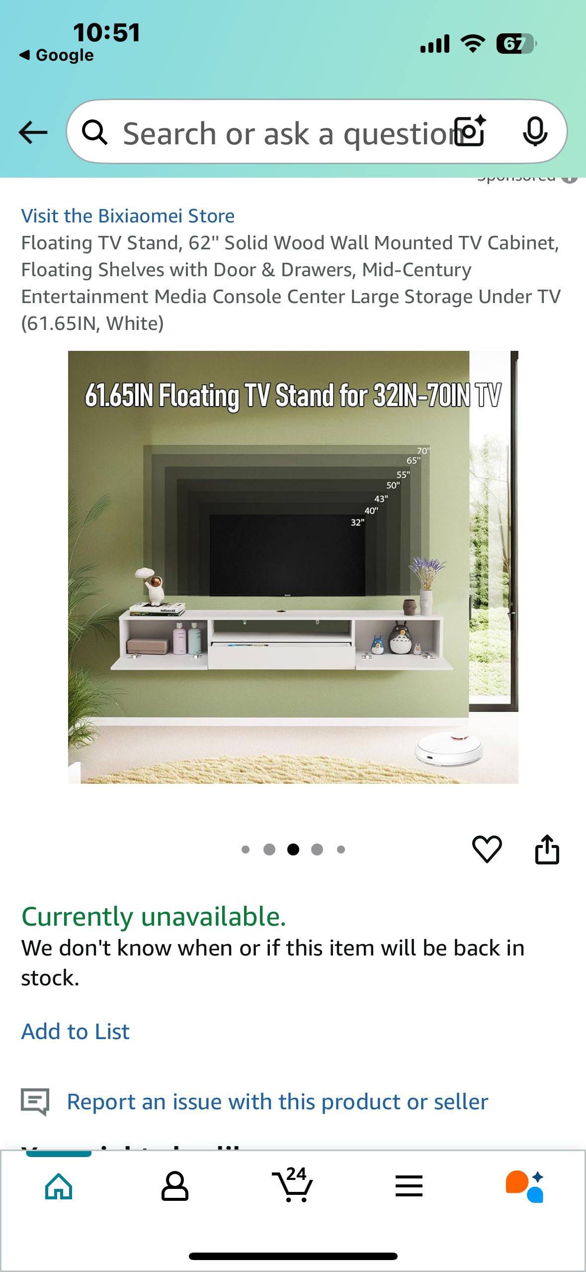 New - Floating TV Stand, 62'' Solid Wood Wall Mounted TV Cabinet, Floating Shelves with Door & Drawers, (61.65IN, White) (L922)