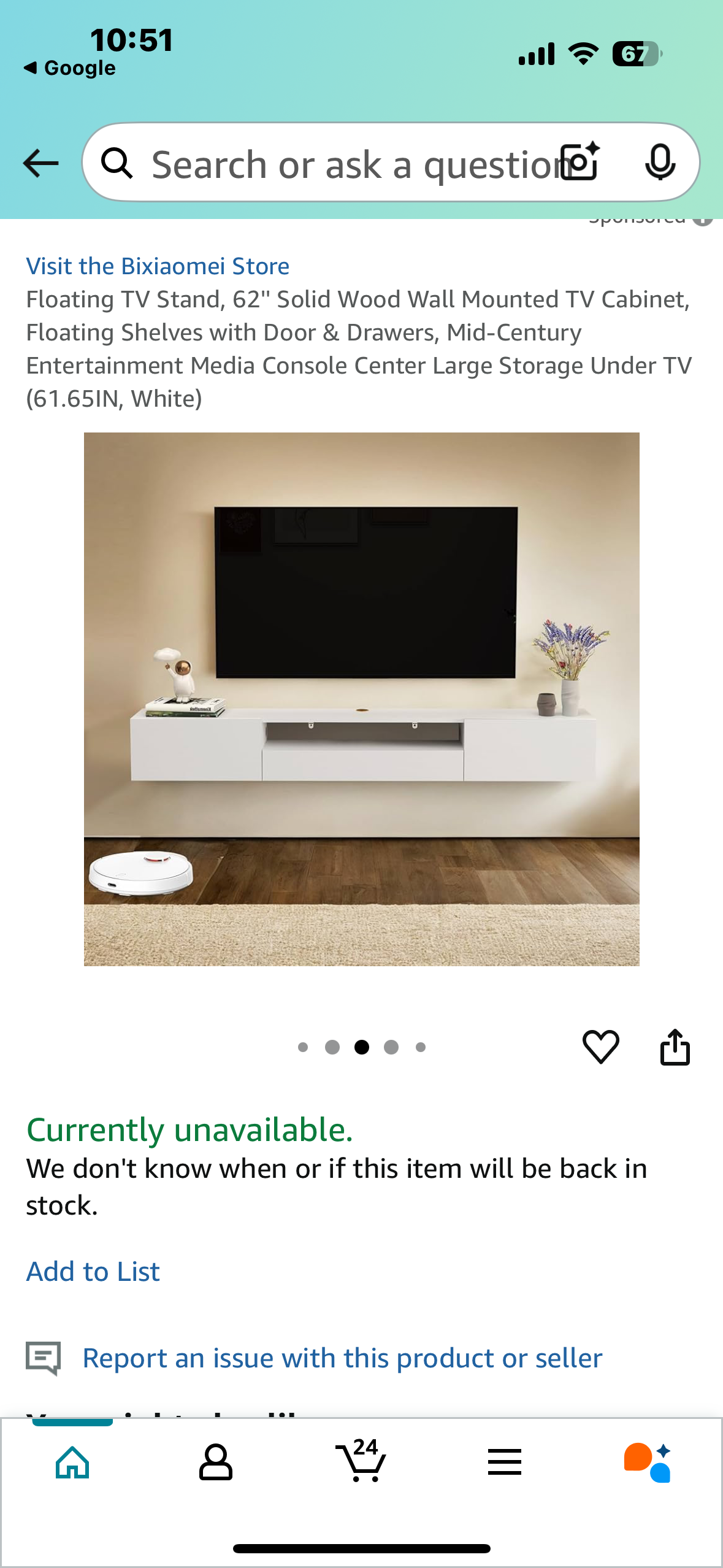 New - Floating TV Stand, 62'' Solid Wood Wall Mounted TV Cabinet, Floating Shelves with Door & Drawers, (61.65IN, White) (L922)
