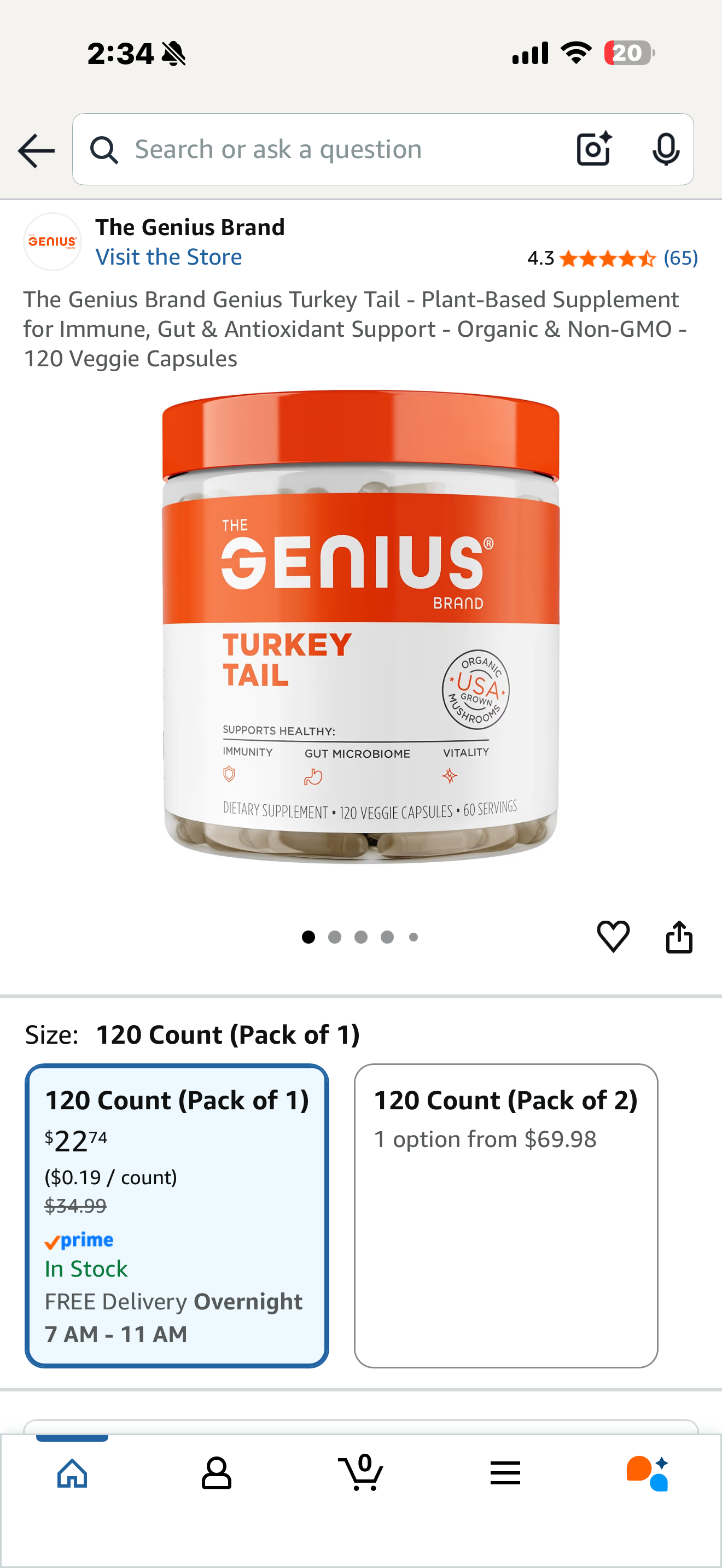 The Genius Brand Genius Turkey Tail - Plant-Based Supplement for Immune, Gut & Antioxidant Support - Organic & Non-GMO - 120 Veggie Capsules