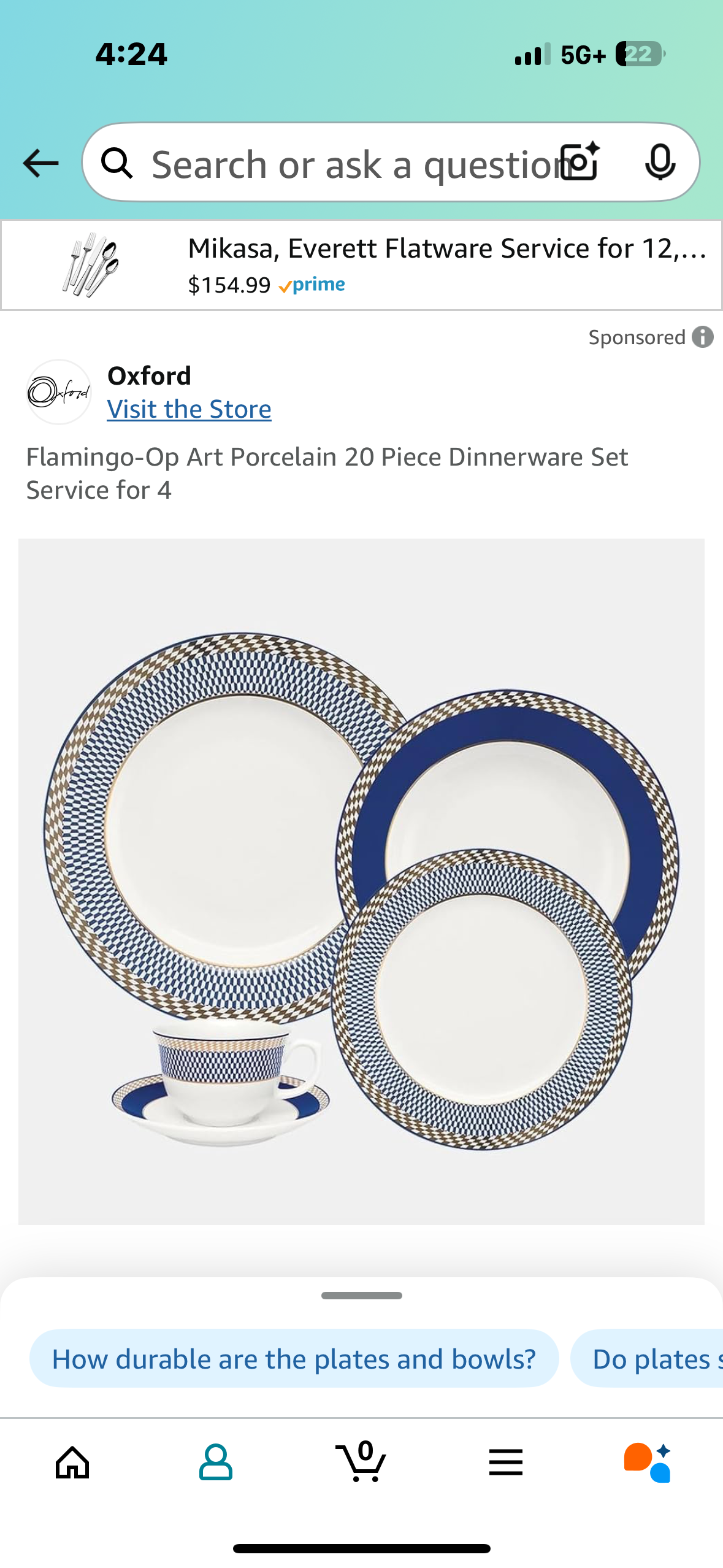 Flamingo-Op Art Porcelain 20 Piece Dinnerware Set Service for 4