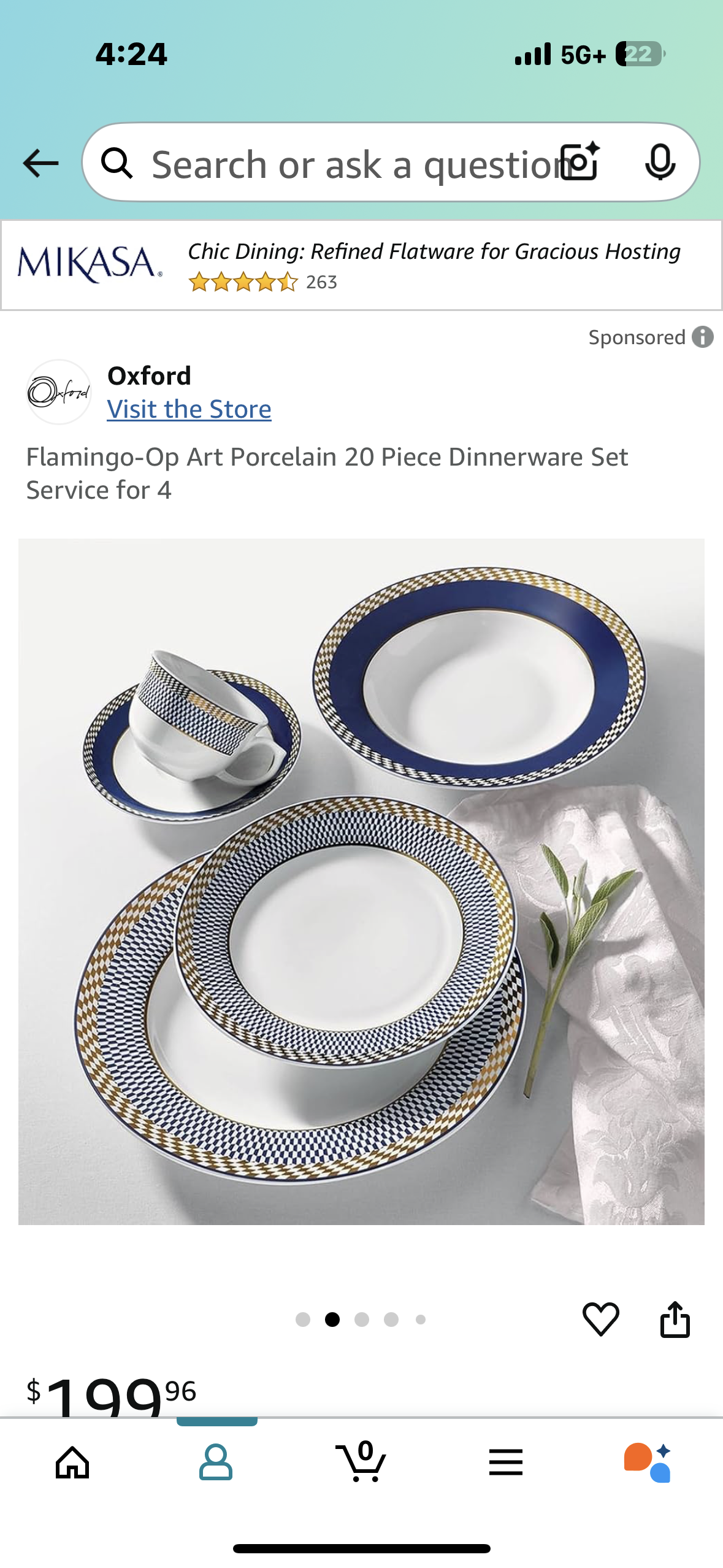 Flamingo-Op Art Porcelain 20 Piece Dinnerware Set Service for 4
