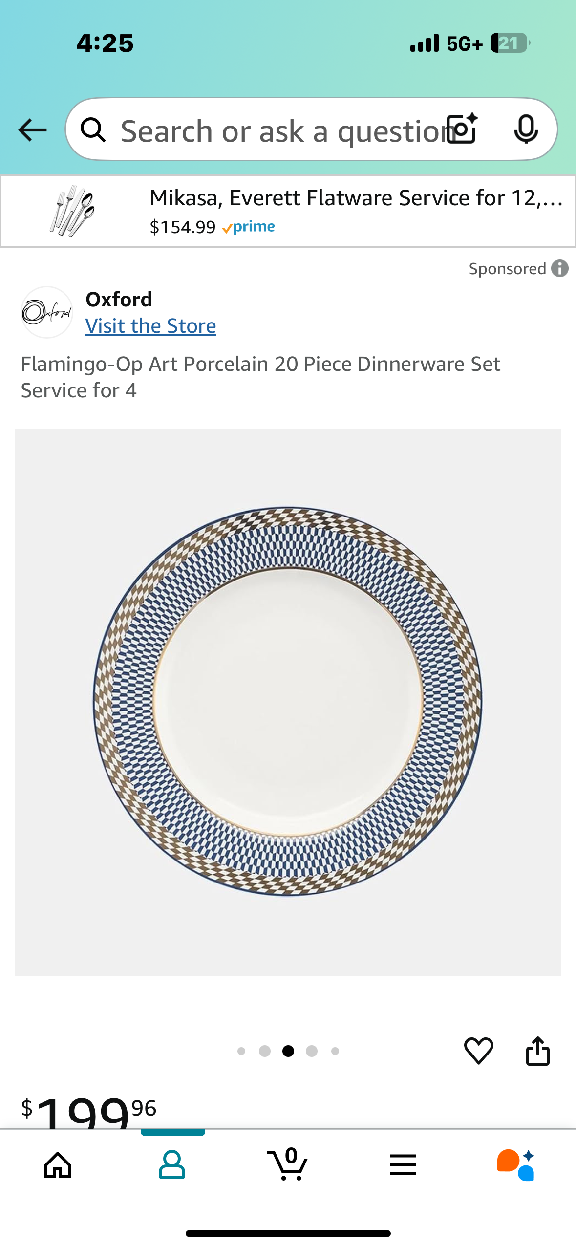 Flamingo-Op Art Porcelain 20 Piece Dinnerware Set Service for 4