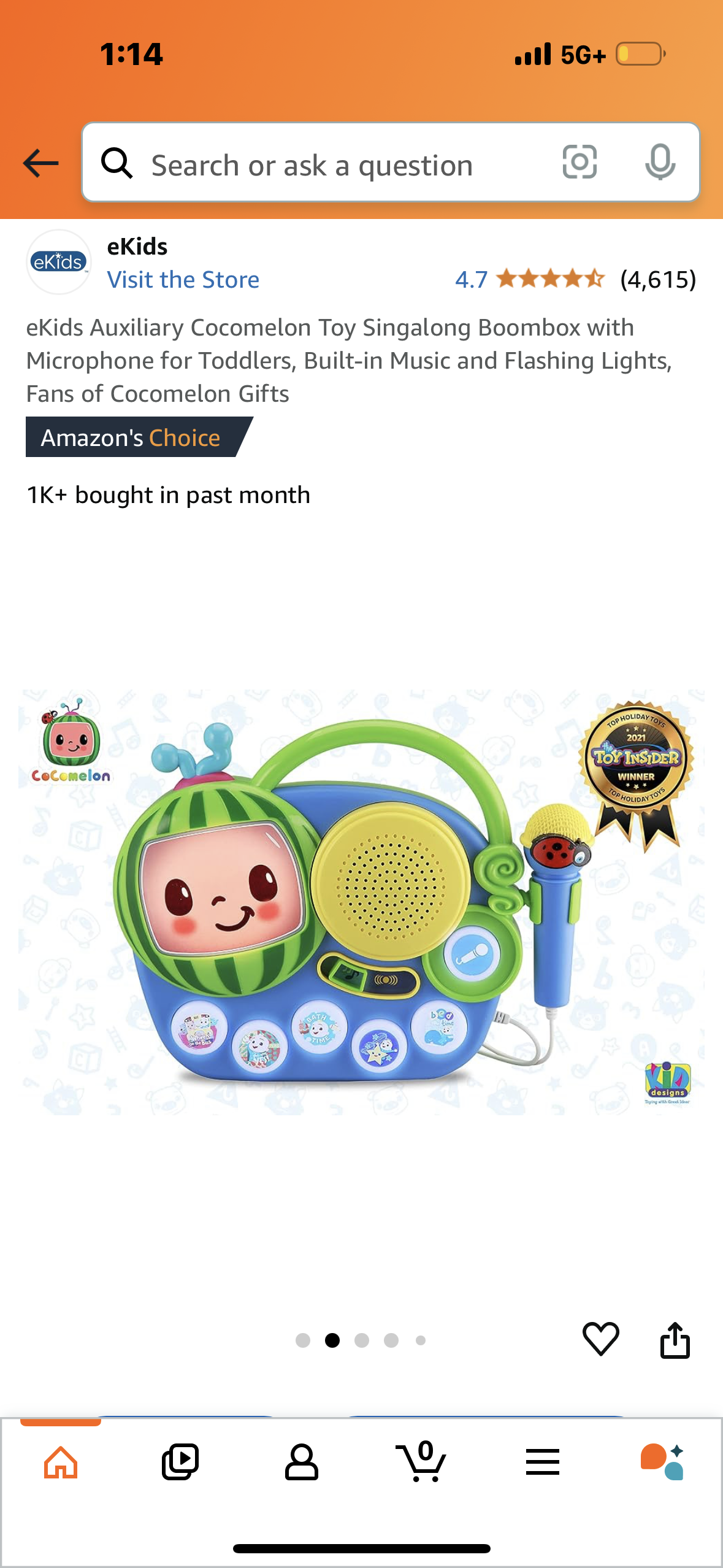 eKids Auxiliary Cocomelon Toy Singalong Boombox with Microphone for Toddlers, Built-in Music and Flashing Lights, Fans of Cocomelon Gifts