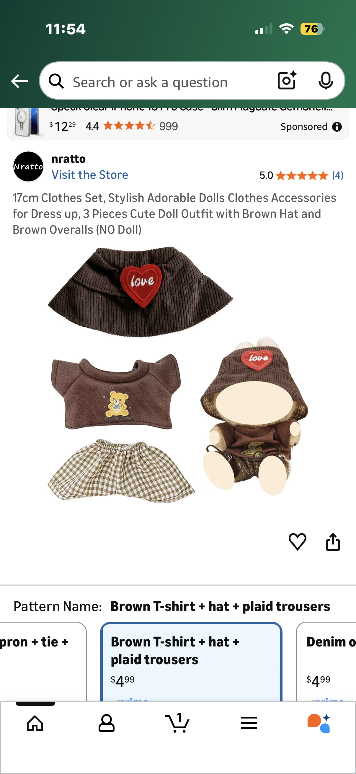Labubu Clothes Set, Stylish Adorable Dolls Clothes Accessories for Dress up, 3 Pieces Cute Doll Outfit with Brown Hat and Brown Overalls (NO Doll