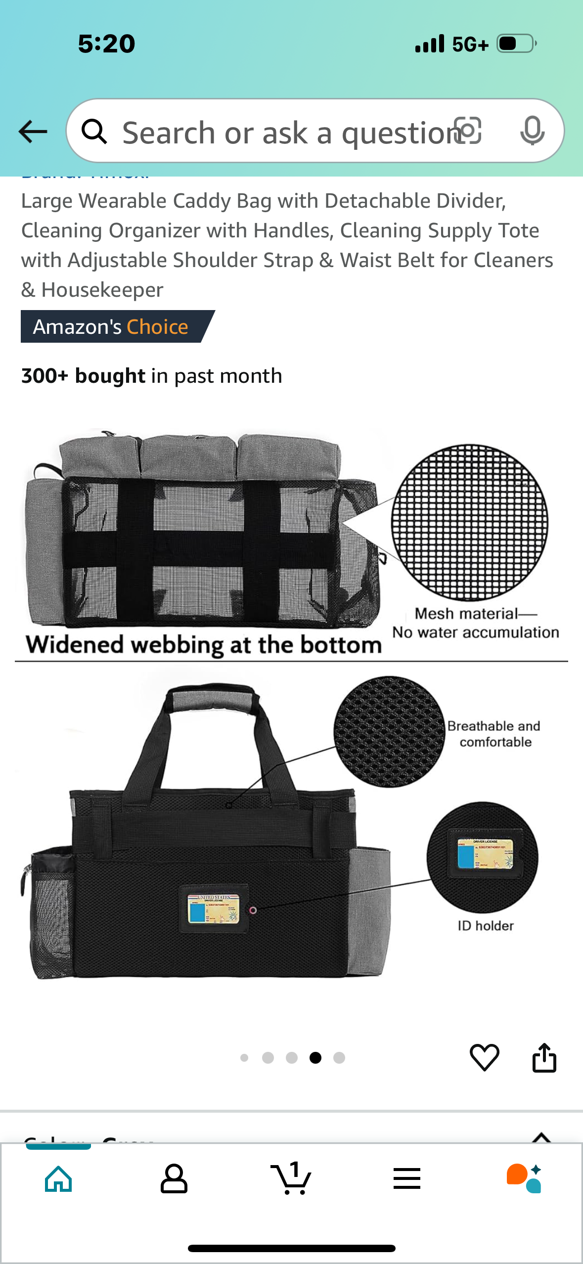 Large Wearable Caddy Bag with Detachable Divider, Cleaning Organizer with Handles, Cleaning Supply Tote with Adjustable Shoulder Strap & Waist Belt for Cleaners & Housekeeper