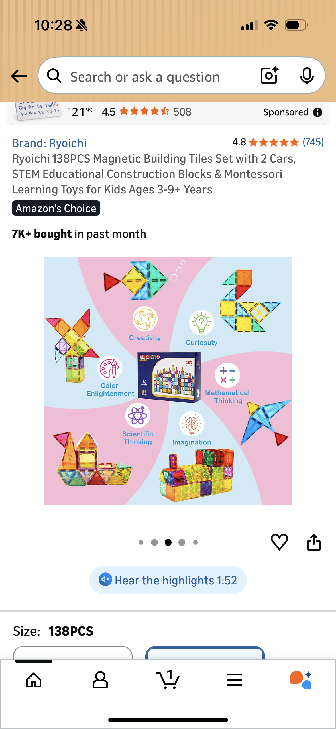 Ryoichi 138PCS Magnetic Building Tiles Set with 2 Cars, STEM Educational Construction Blocks & Montessori Learning Toys for Kids Ages 3-9+ Years