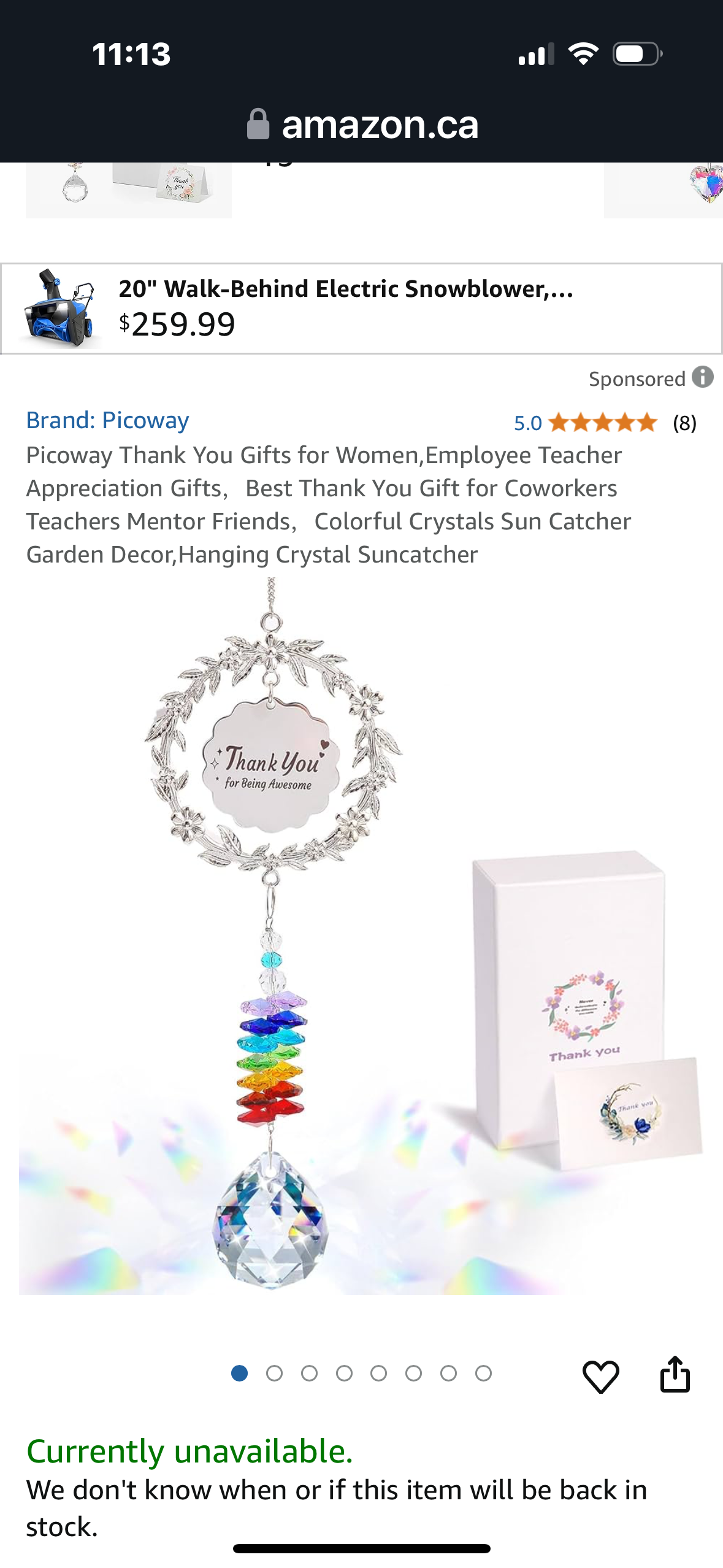 Picoway Thank You Gifts for Women,Employee Teacher Appreciation Gifts,Best Thank You Gift for Coworkers Teachers Mentor Friends,Colorful Crystals Sun Catcher Garden Decor,Hanging Crystal Suncatcher