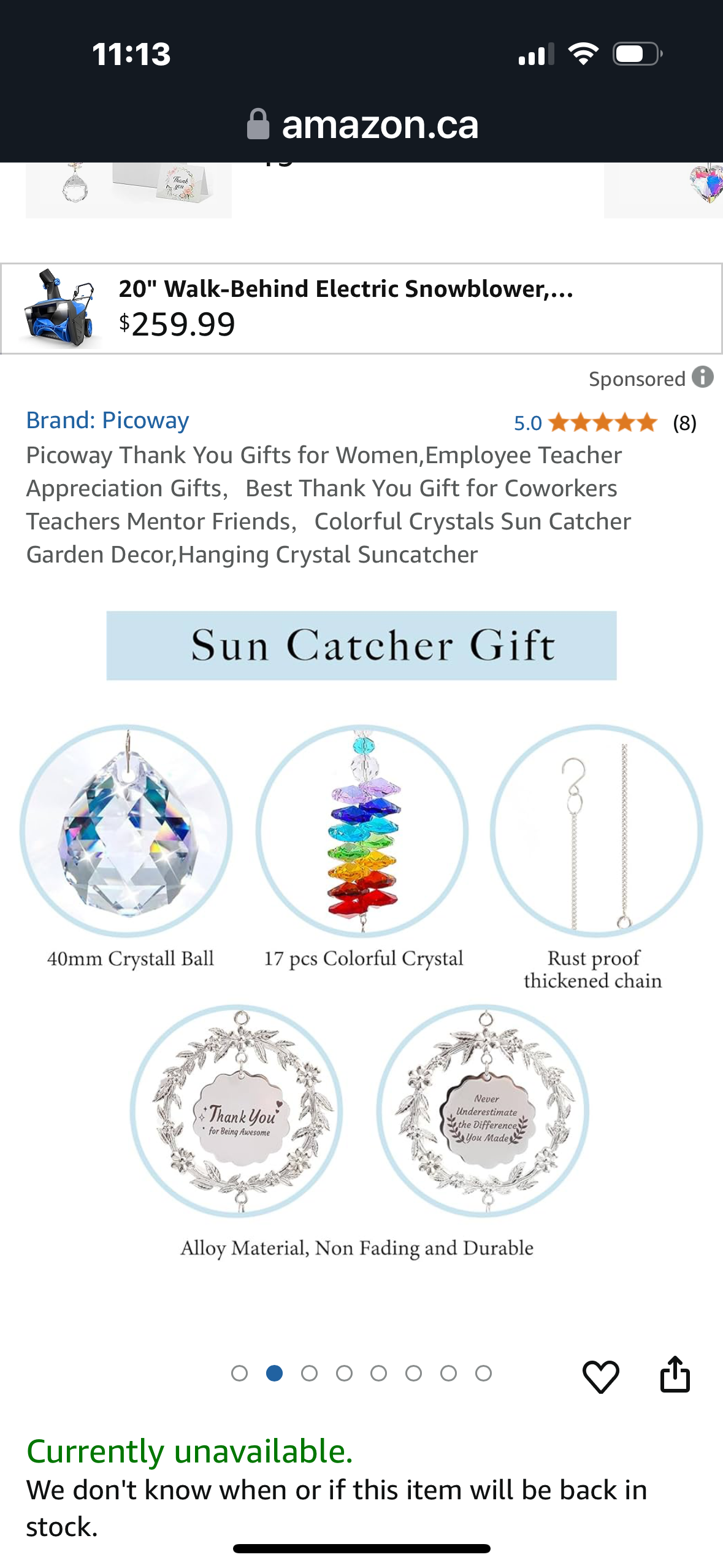 Picoway Thank You Gifts for Women,Employee Teacher Appreciation Gifts,Best Thank You Gift for Coworkers Teachers Mentor Friends,Colorful Crystals Sun Catcher Garden Decor,Hanging Crystal Suncatcher